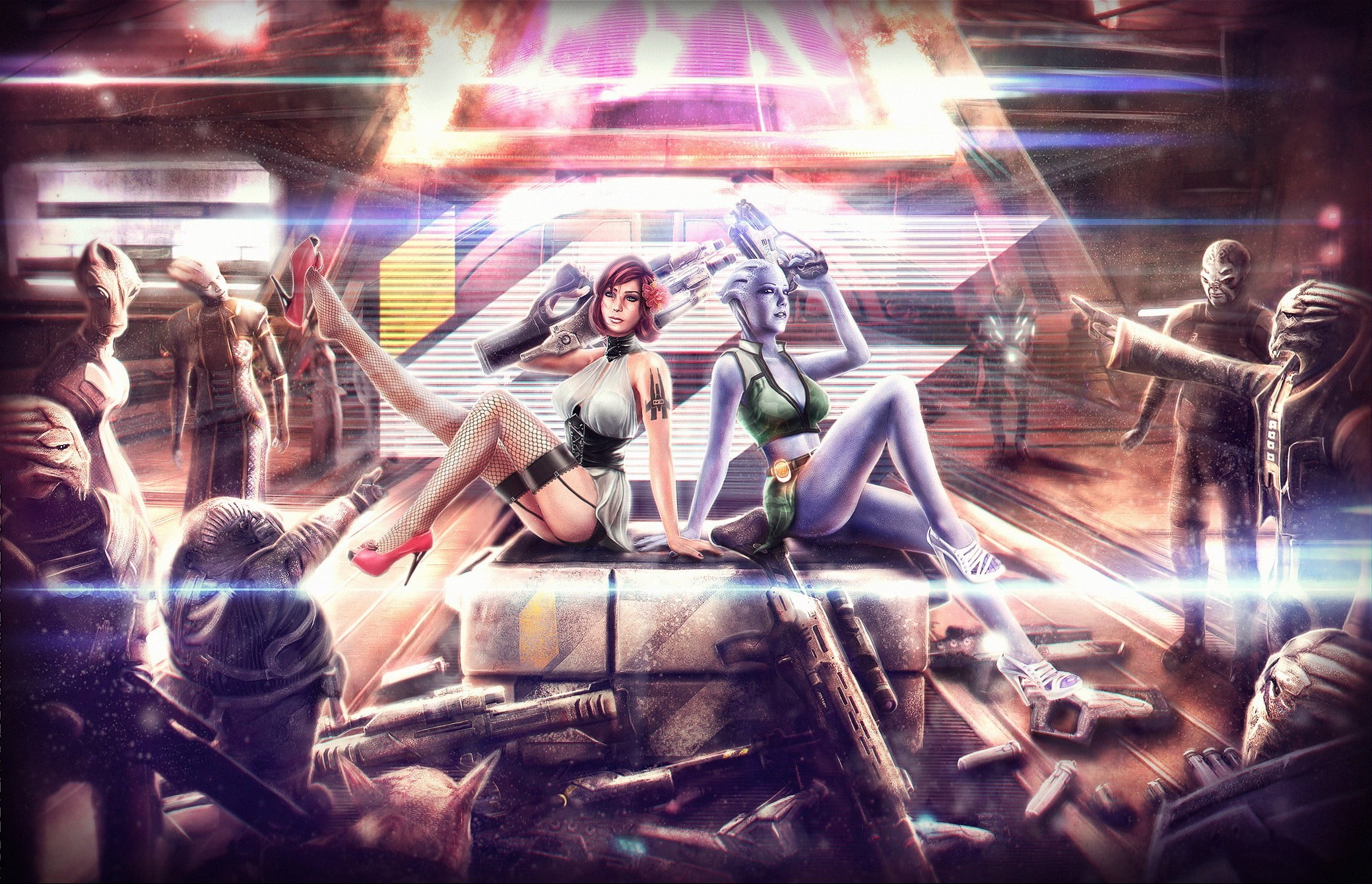 men, women, turanec, music, lighting Equipment, lifestyles, popular Music Concert, illuminated, real people, crowd, stockings, Mass Effect, volus, dancing, HD Wallpaper