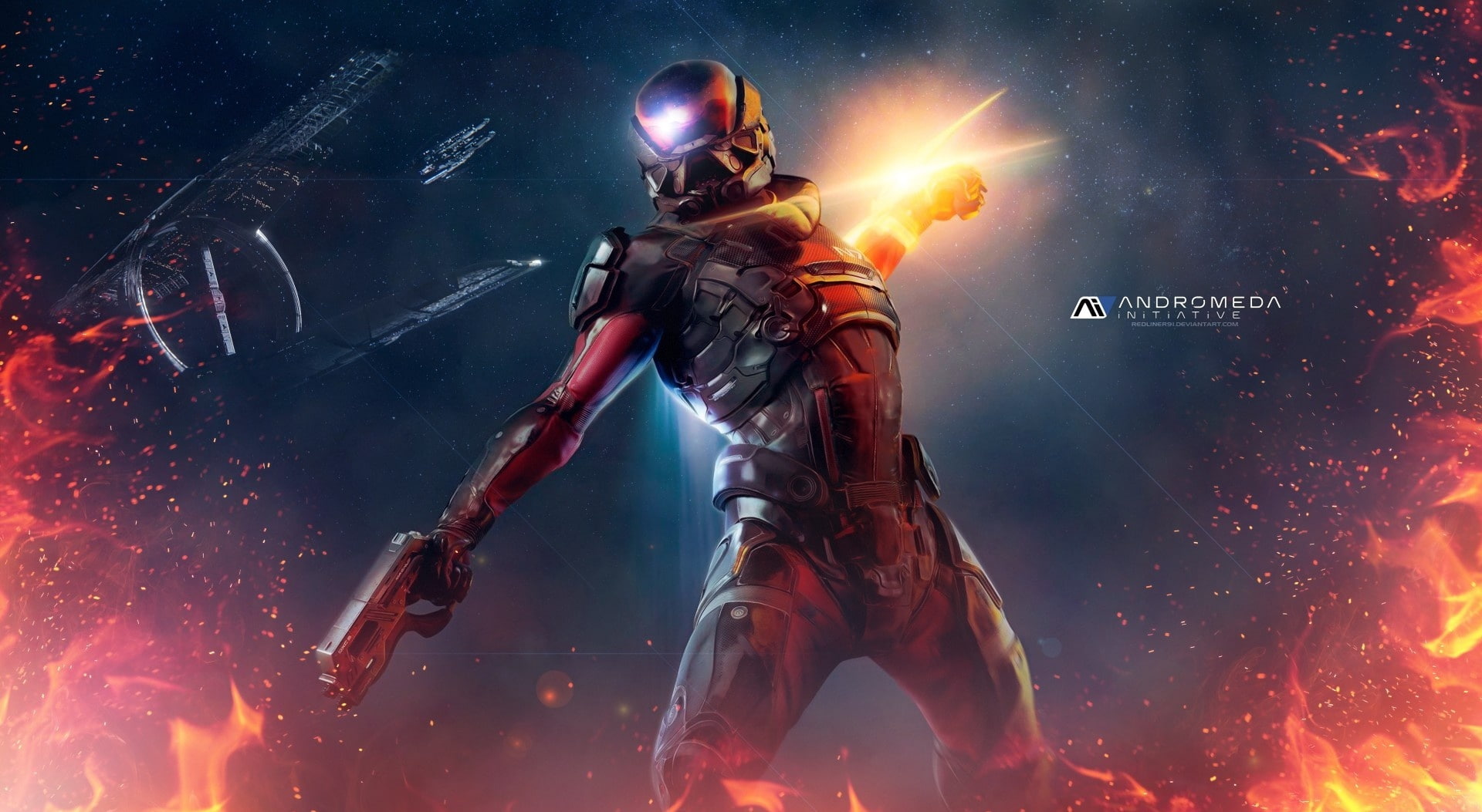 communication, Mass Effect, aggression, andromeda, military, sports helmet, headwear, security, people, helmet, game, weapon, government, event, application, HD Wallpaper