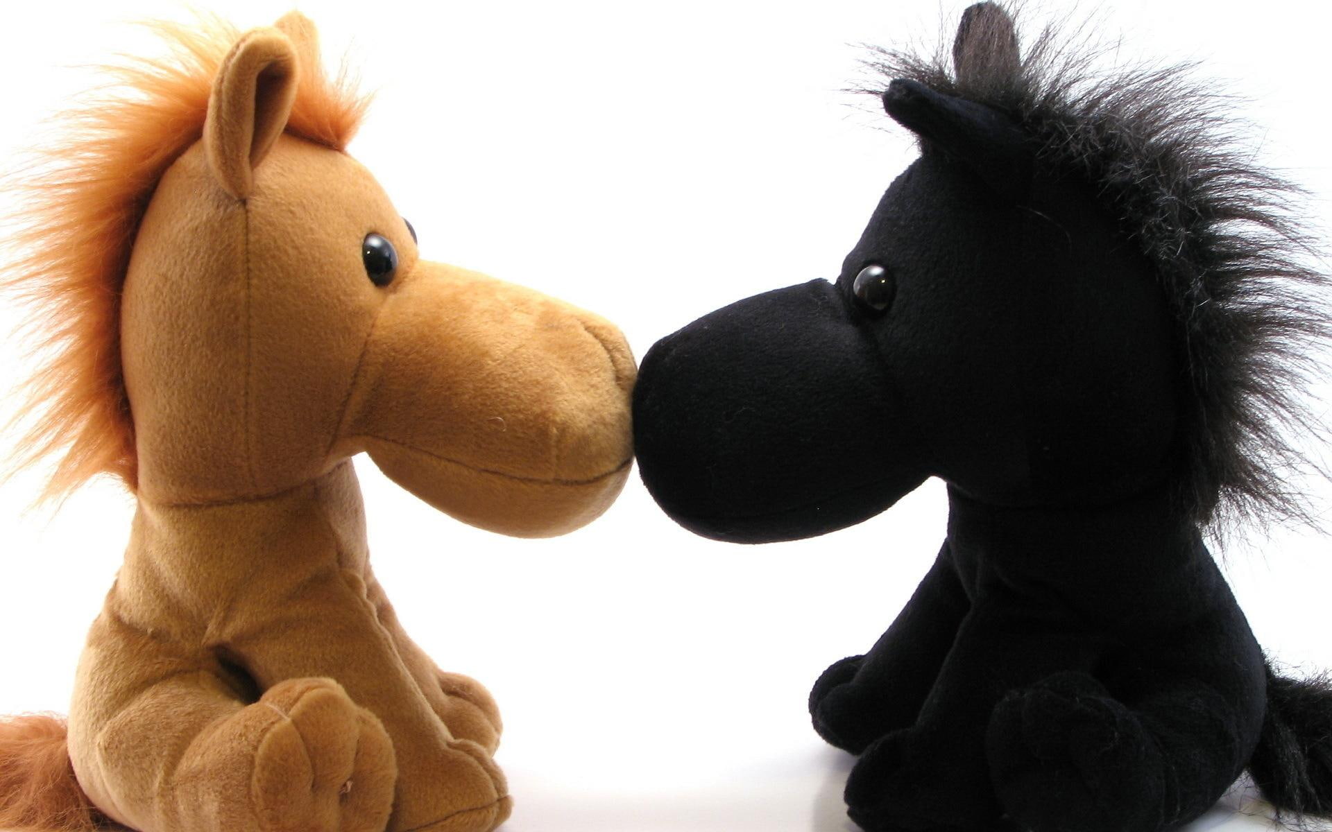 two, horse, 1080P, cute, horses, animals, love, teddy, animal, kiss, HD Wallpaper