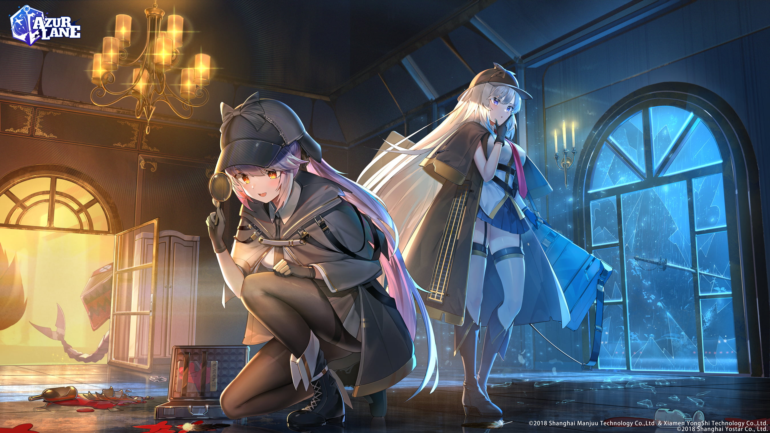 pantyhose, Essex (Azur Lane), Enterprise (Azur Lane), anime, janyhero, 2K, anime girls, Azur Lane, detectives, HD Wallpaper