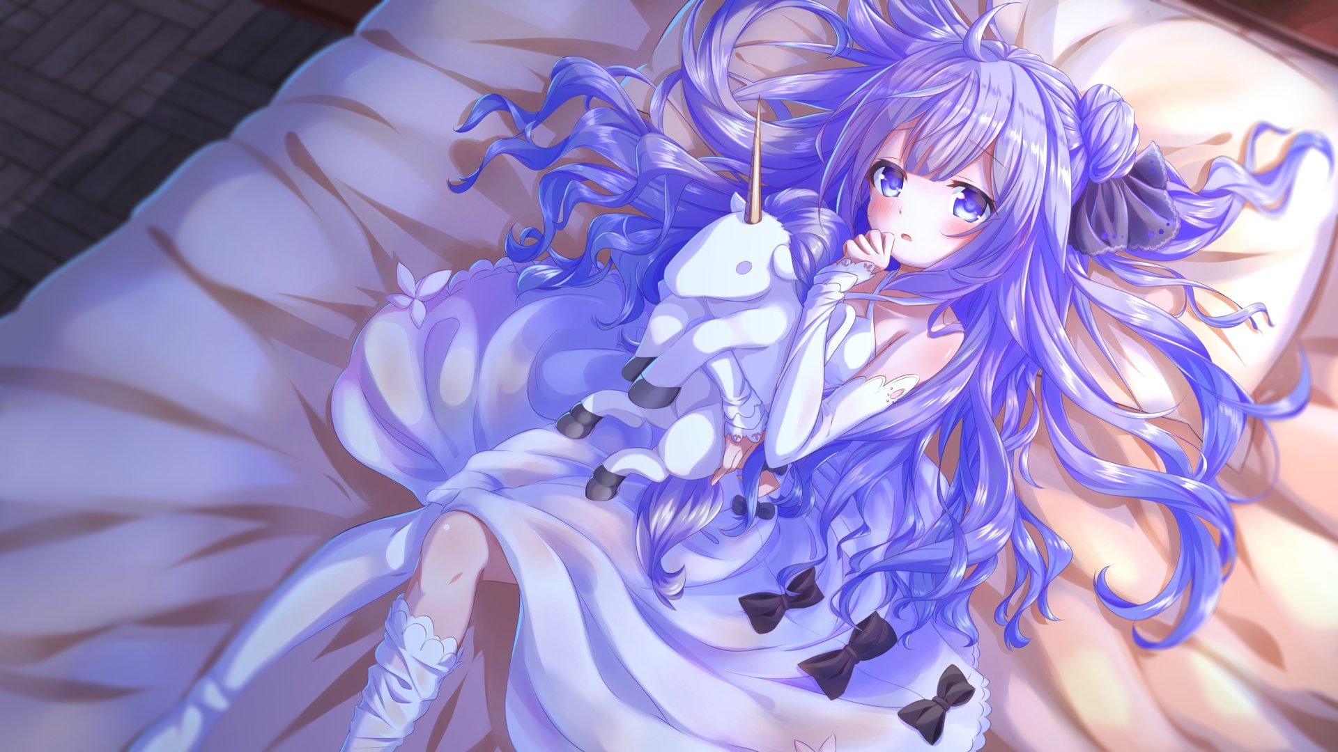 blue, carnival - celebration event, portrait, looking at camera, Unicorn (Azur Lane), clothing, adult, indoors, females, high angle view, beauty, 1080P, HD Wallpaper