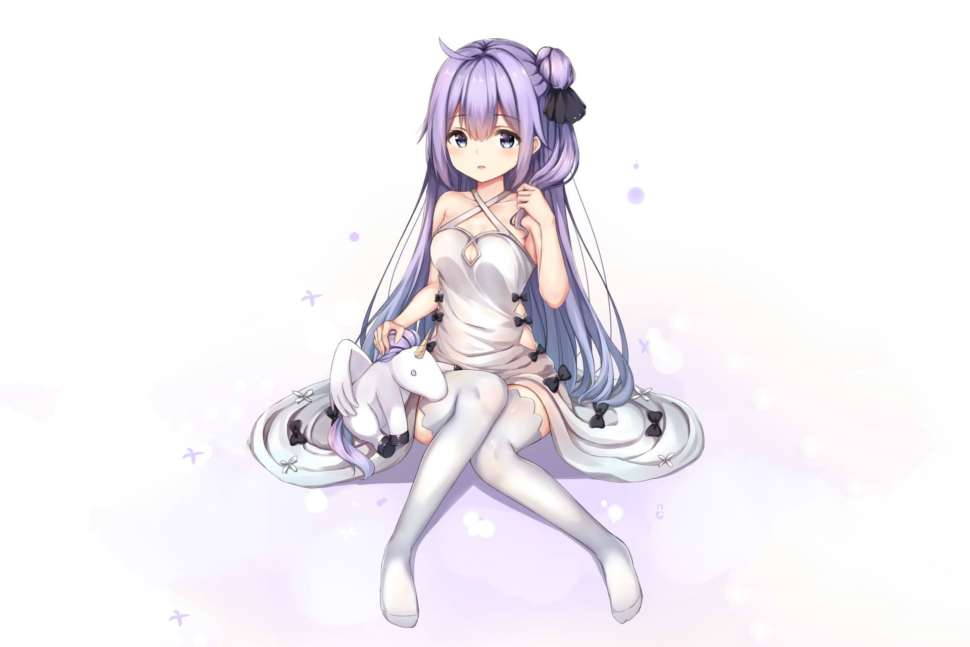 Purple Hair, Girl, Blue Eyes, Thigh Highs, 1080P, Dress, Long Hair, Unicorn (Azur Lane), Azur Lane, Anime, HD Wallpaper