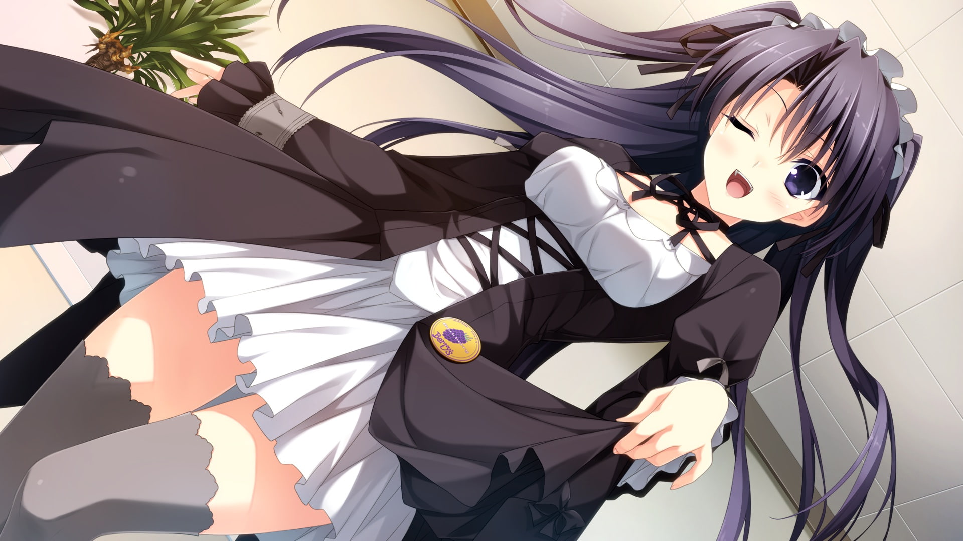 skirt, morikubo, wink, game, berrys, hiro, lift, 1080P, hair, sphere, yuna, suzuhira, thighhighs, long, HD Wallpaper