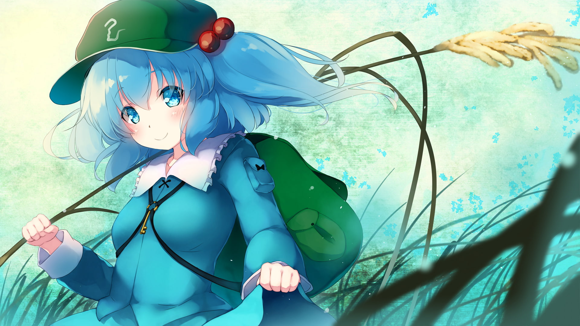 nitori, chihiro, touhou, 1080P, gengetsu, hat, lift, eyes, long, hair, aqua, blush, com, 260630, konachan, kawashiro, skirt, HD Wallpaper