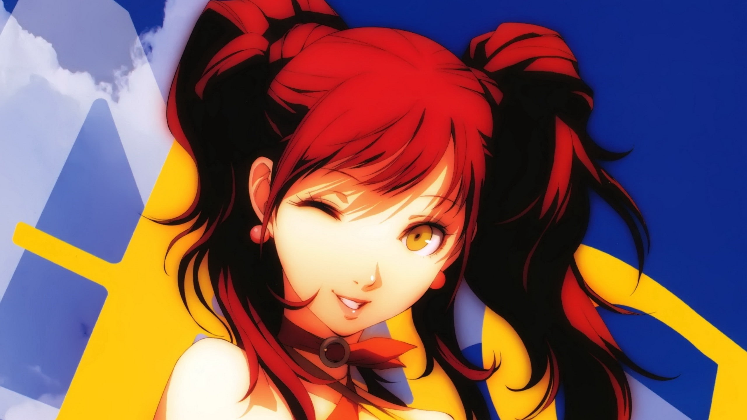 persona 4 rise kujikawa video games anime girls winking twintails, multi colored, close-up, people, portrait, representation, beautiful people, beautiful woman, HD Wallpaper