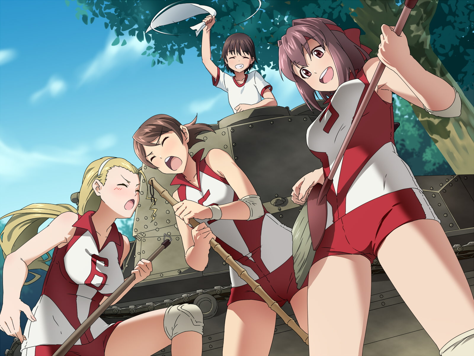 tkfkid, yukari, short, tree, uniform, akiyama, long, hair, headband, eyes, miho, akebi, ponytail, sasaki, und, nishizumi, girls, brown, gym, 720P, blonde, HD Wallpaper