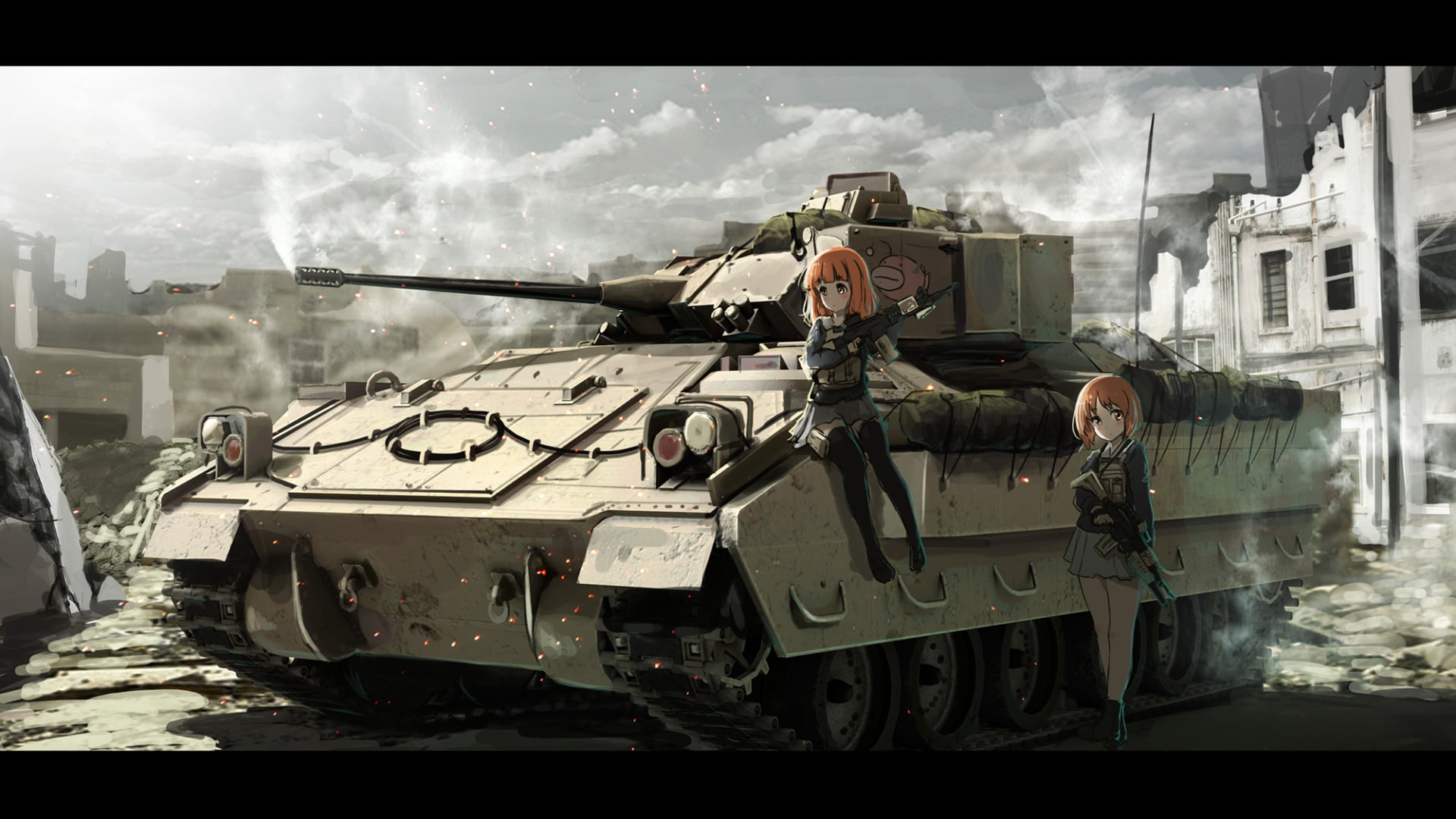military, transportation, no people, transfer print, sky, Girls und Panzer, built structure, conflict, armored tank, Miho Nishizumi, building exterior, HD Wallpaper