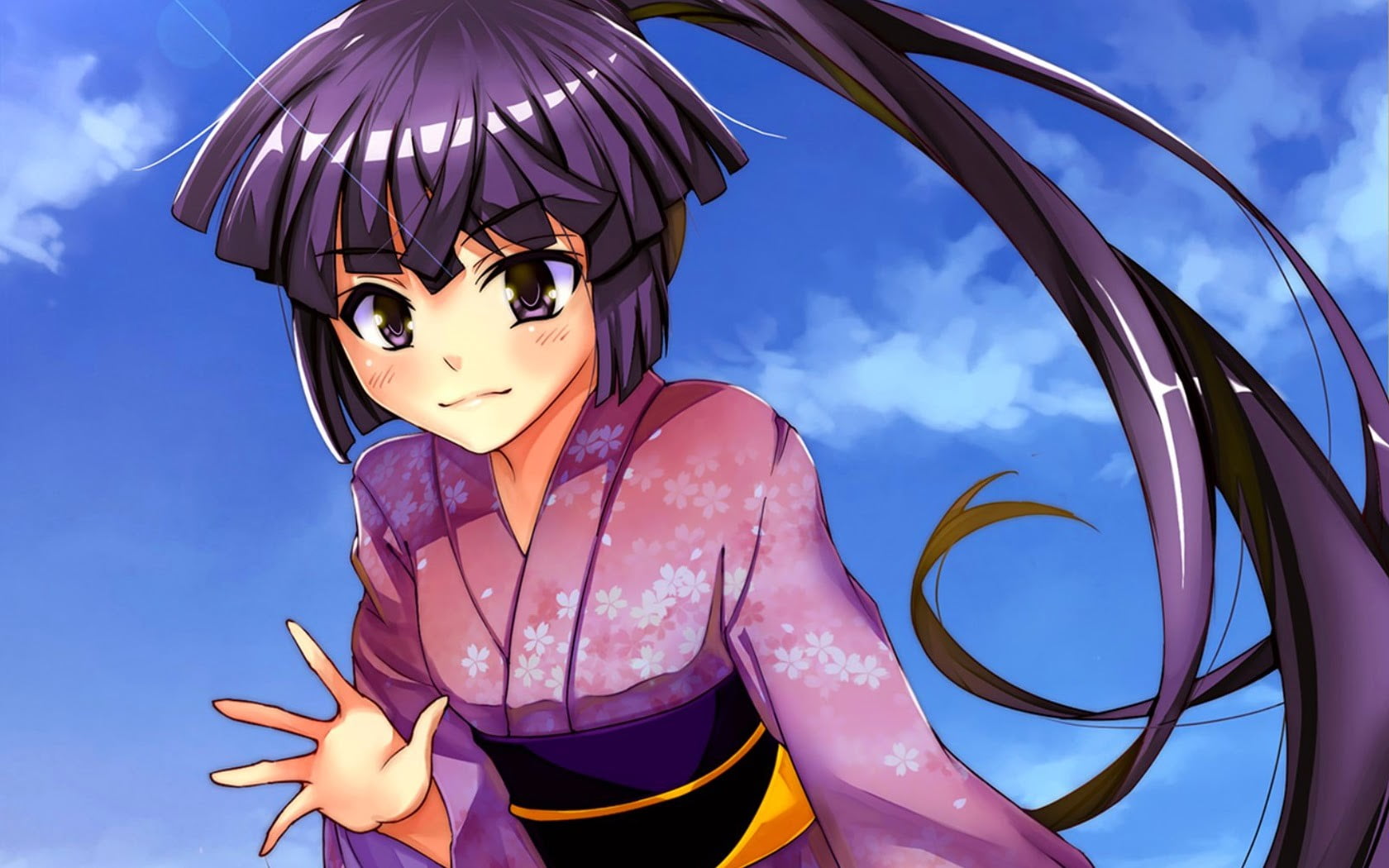 fashion, cloud - sky, low angle view, young adult, looking at camera, purple, human representation, blue, Log Horizon, standing, anime, art and craft, women, HD Wallpaper