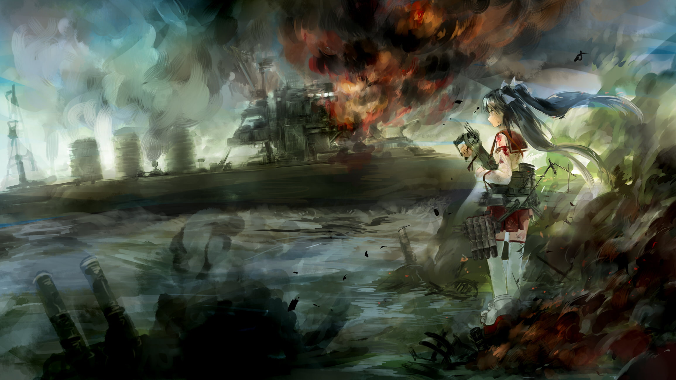 isuzu, blood, collection, 1080P, kancolle, cus tom, twintails, kantai, HD Wallpaper