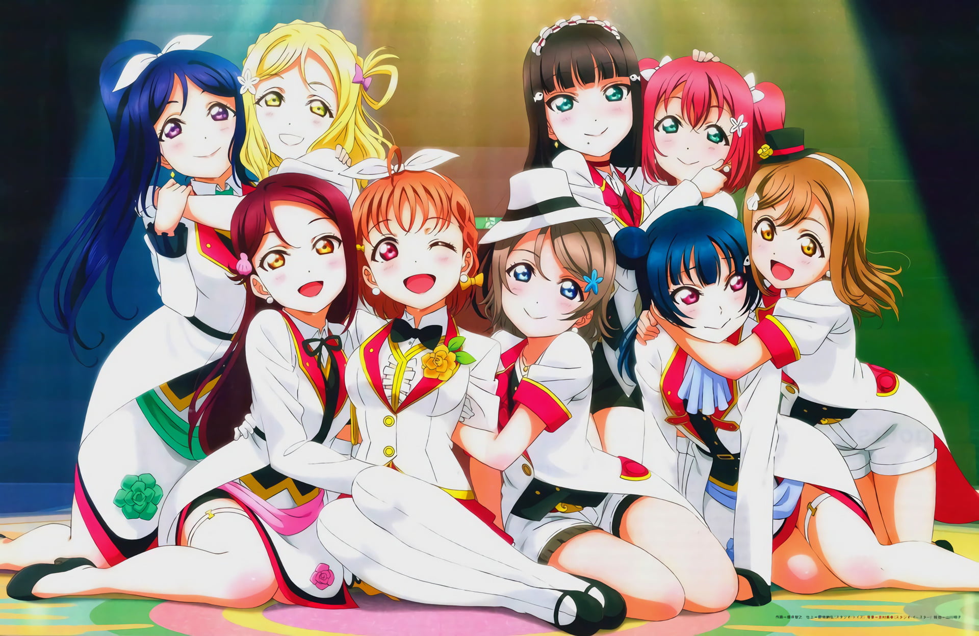 Dia Kurosawa, toy, costume, girls, child, Chika Takami, representation, Yoshiko Tsushima, Riko Sakurauchi, human representation, multi colored, Love Live! Sunshine!!, HD Wallpaper