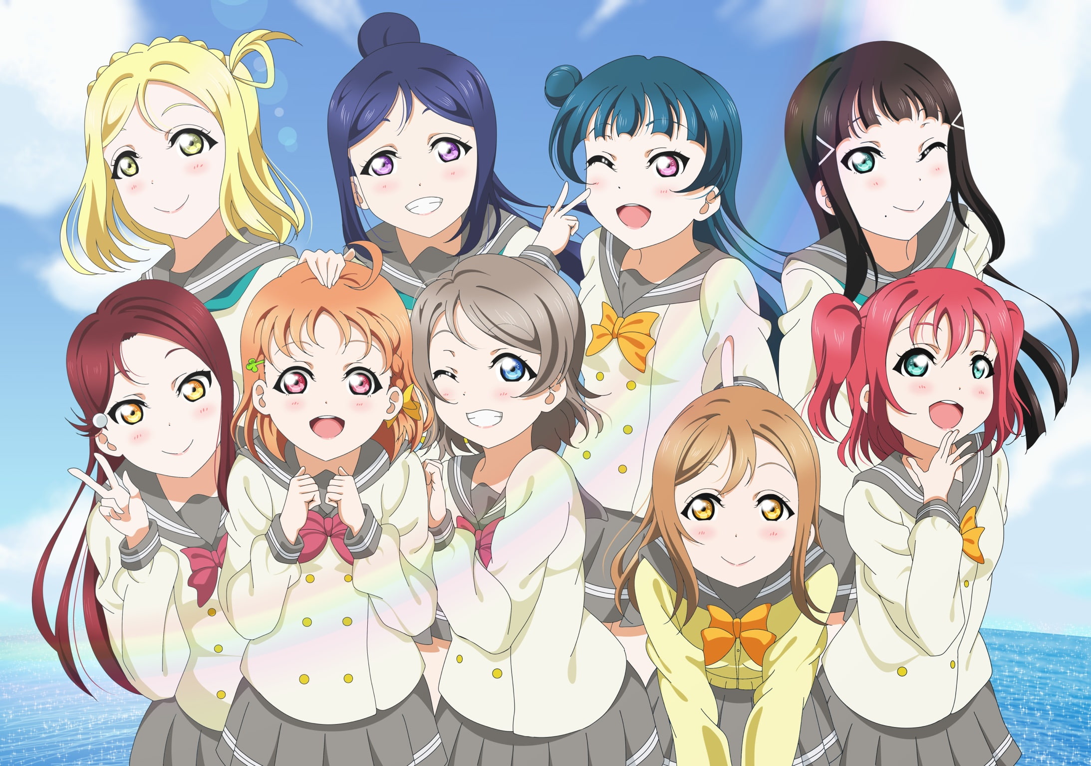 Mari Ohara, Yoshiko Tsushima, Ruby Kurosawa, Chika Takami, Anime, You Watanabe, Kanan Matsuura, Riko Sakurauchi, Dia Kurosawa, Love Live! Sunshine!!, 1080P, HD Wallpaper