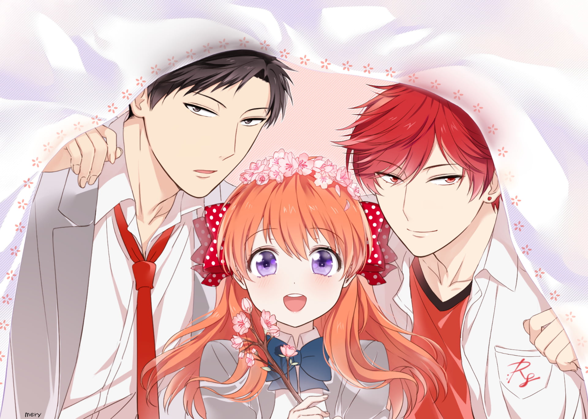 red, art and craft, male likeness, Umetarou Nozaki, Mikoto Mikoshiba, high angle view, Anime, Monthly Girls Nozaki-kun, day, representation, looking at camera, HD Wallpaper