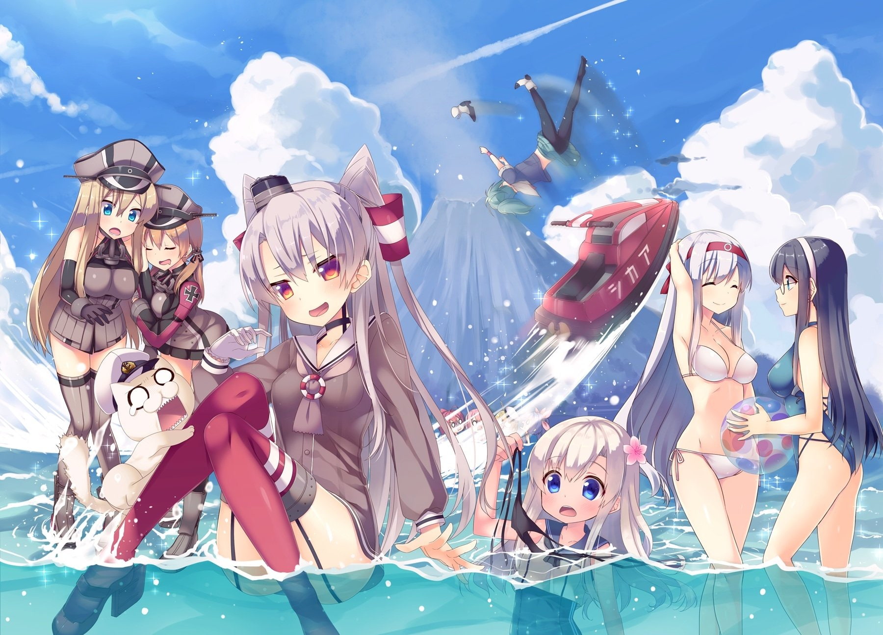 Shoukaku (Kancolle), Yuubari (Kancolle), Ro-500 (KanColle), I-19 (Kancolle), Prinz Eugen (Kancolle), Bismarck (Kancolle), 720P, Kantai Collection, Amatsukaze (Kancolle), HD Wallpaper