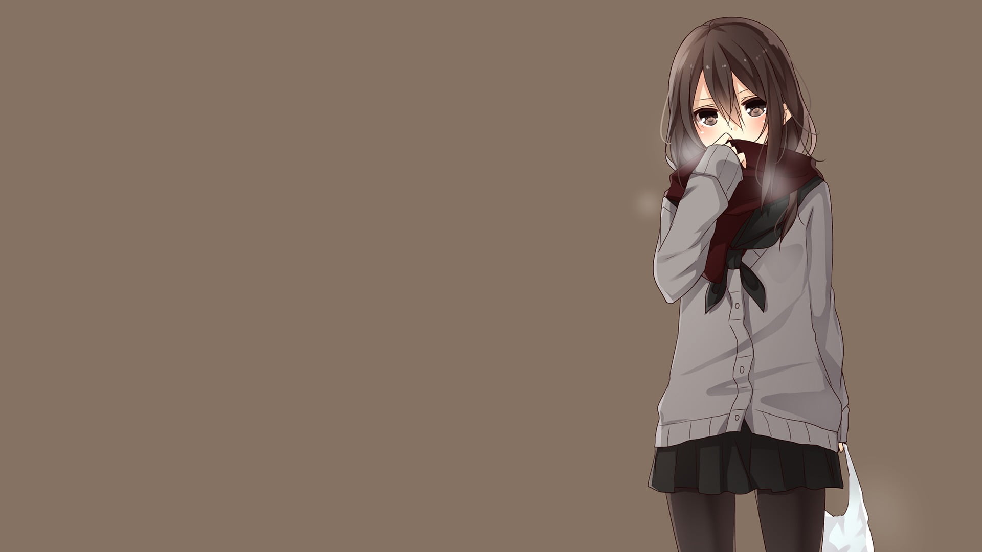original characters, 1080P, long hair, girls, studio shot, simple background, young adult, anime, Yamasuta, brunette, innocence, scarf, hairstyle, child, HD Wallpaper