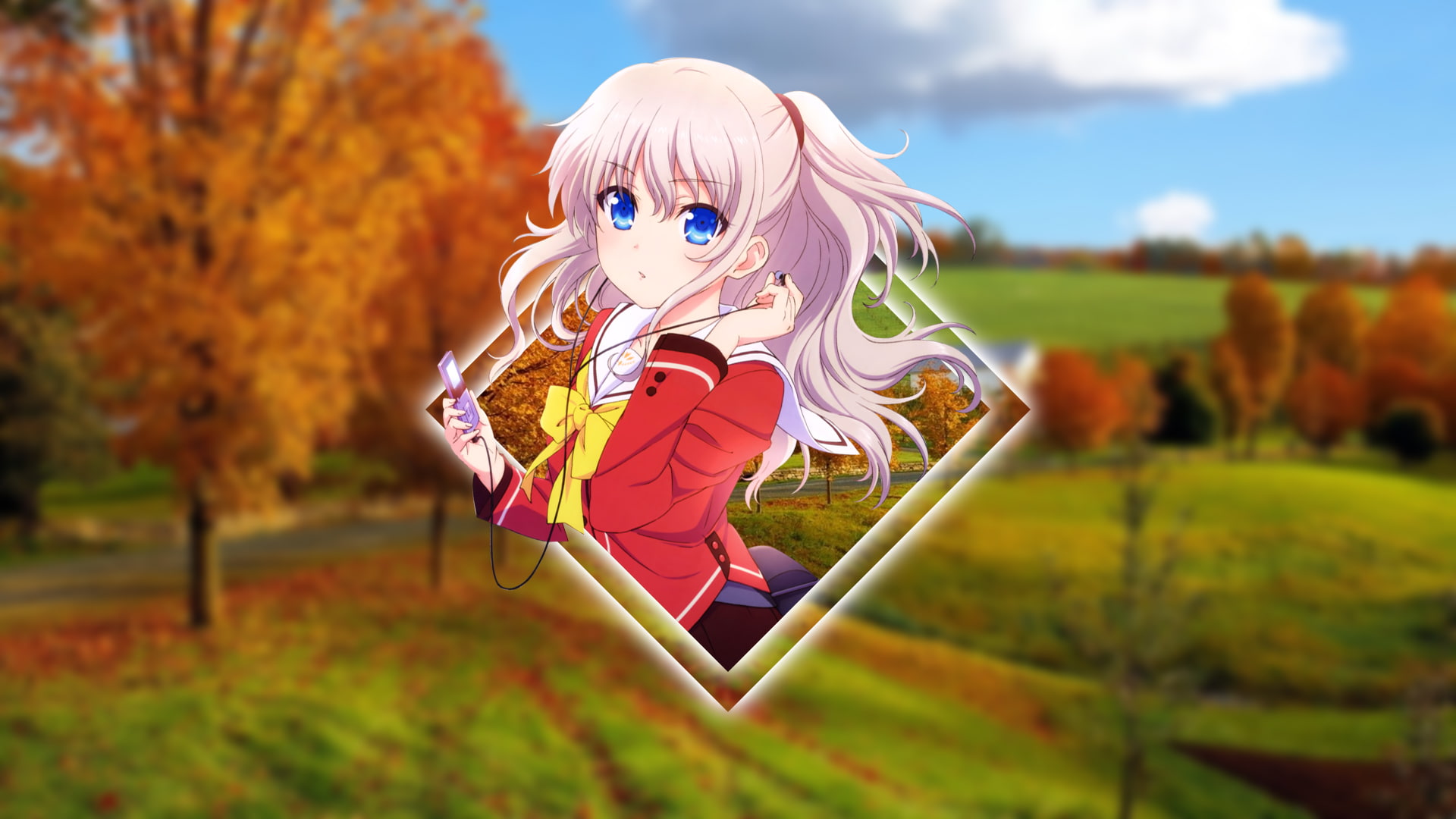 plant, field, anime girls, blond hair, costume, nature, women, beauty in nature, day, outdoors, 1080P, Charlotte (anime), focus on foreground, land, hairstyle, HD Wallpaper