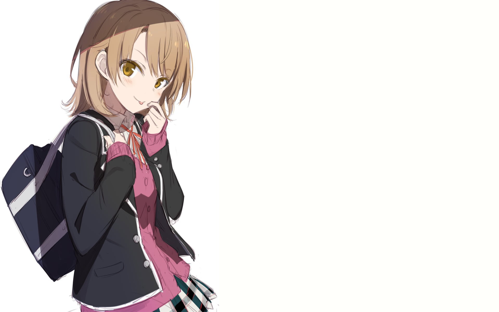 Yahari Ore no Seishun Love Comedy wa Machigatteiru, Isshiki Iroha, white background, school uniform, anime, anime girls, 1080P, HD Wallpaper