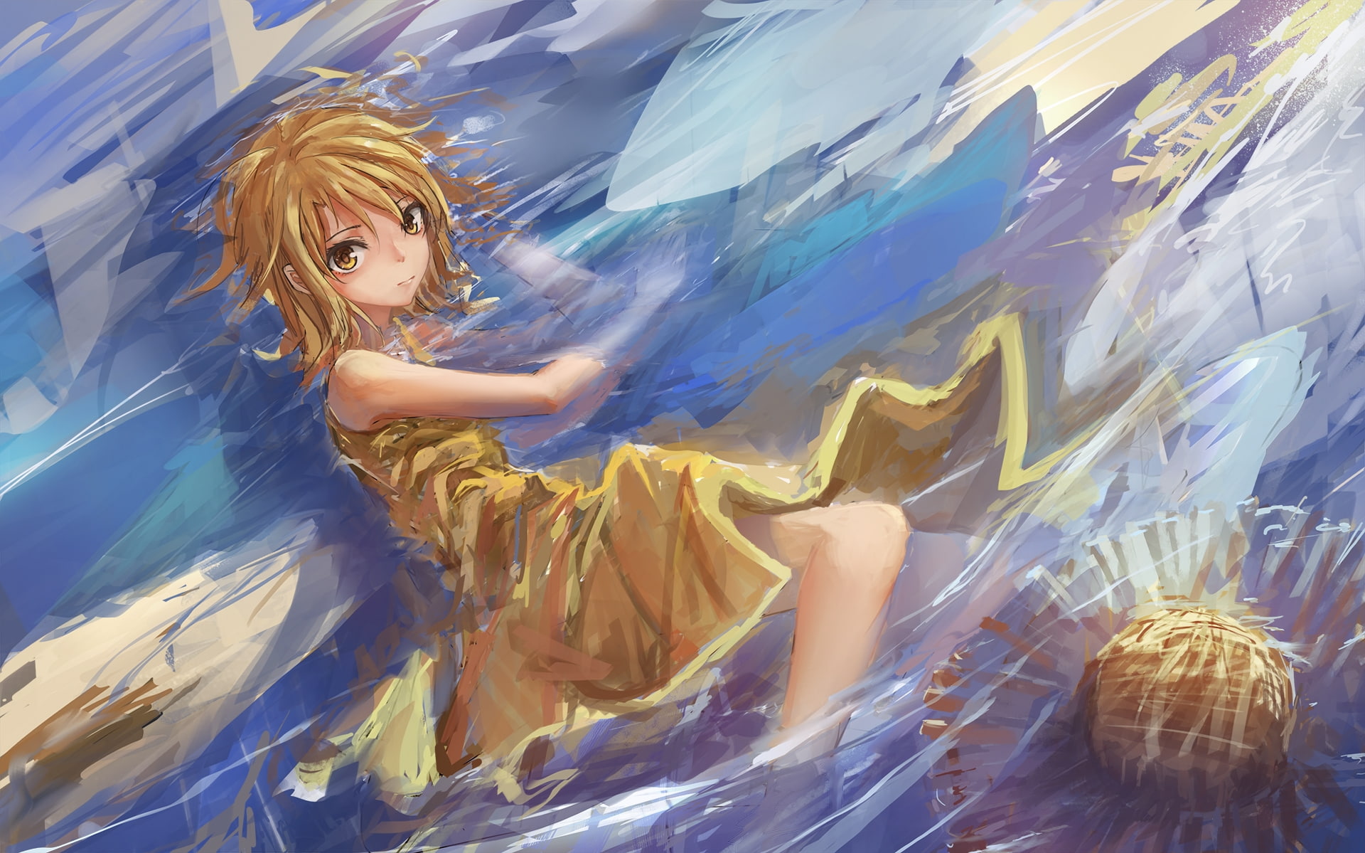 artwork, hairstyle, real people, lifestyles, young women, isshiki iroha, dress, water, leisure activity, three quarter length, beauty, looking at camera, HD Wallpaper