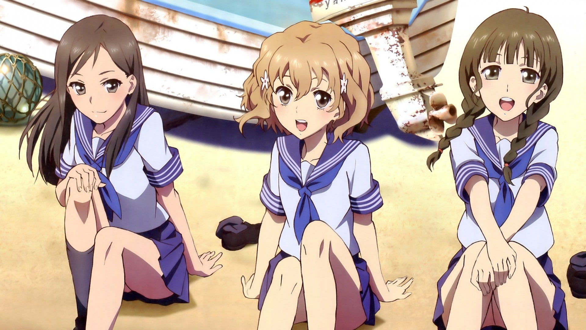 group of people, costume, fun, mask, front view, Hanasaku Iroha, mask - disguise, females, anime, lifestyles, people, school uniform, childhood, indoors, HD Wallpaper
