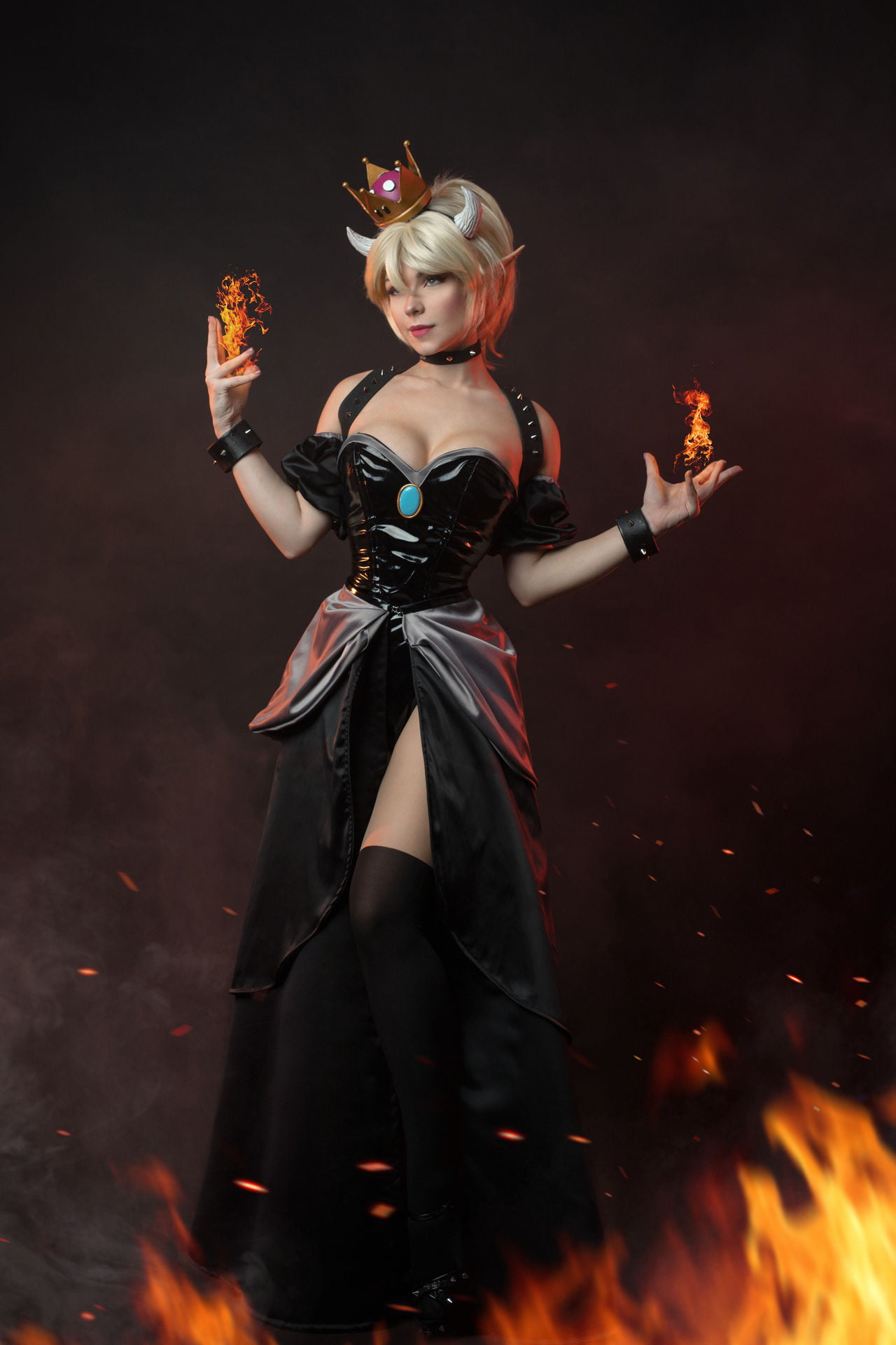Irina Meier, young woman, Nintendo, crown, Bowsette, Super Mario, 1080P, blonde, cleavage, dress, cosplay, Phone HD Wallpaper