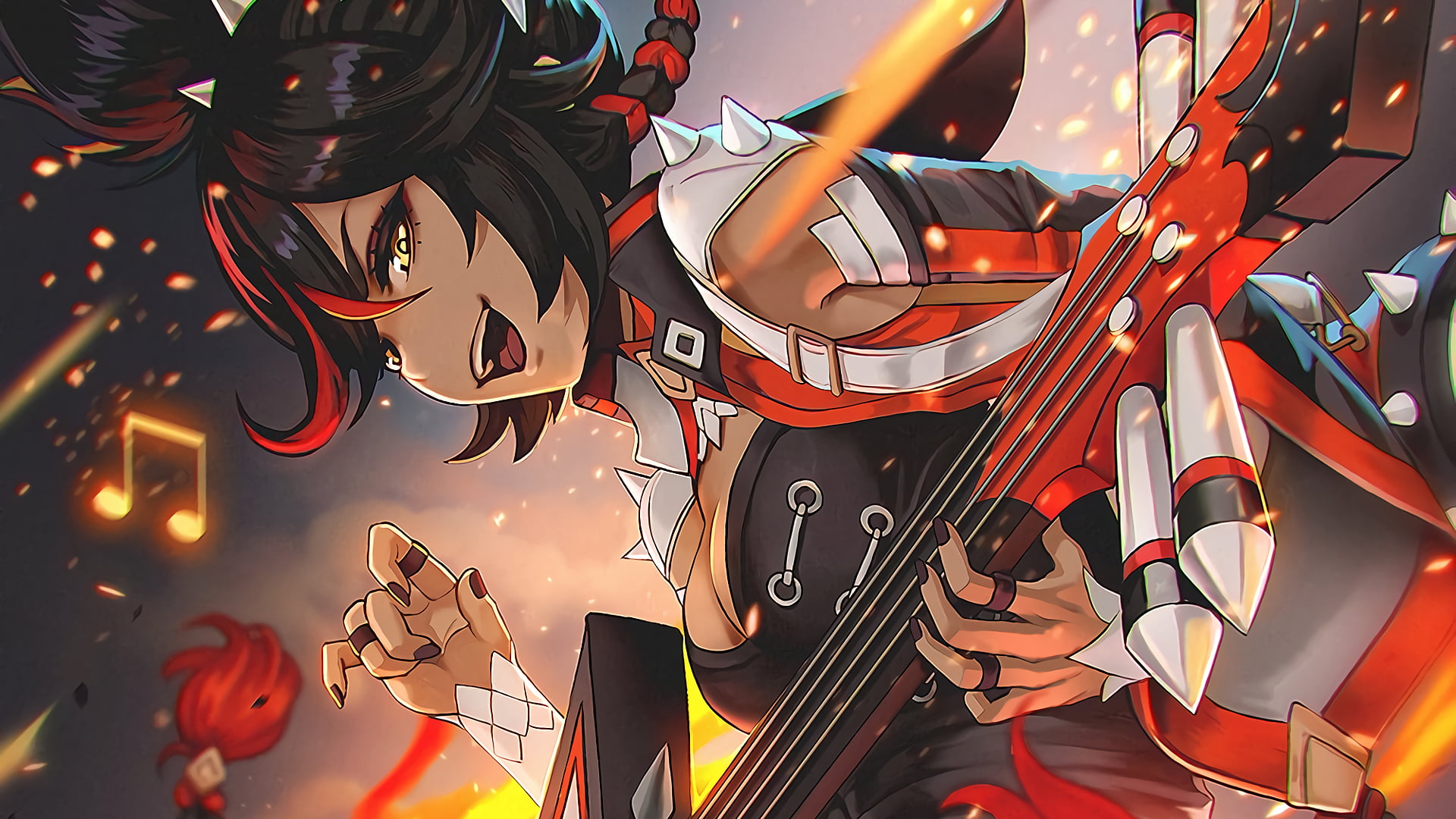 1080P, instrument, black hair, anime girls, Genshin Impact, Xinyan (Genshin Impact), video games, HD Wallpaper