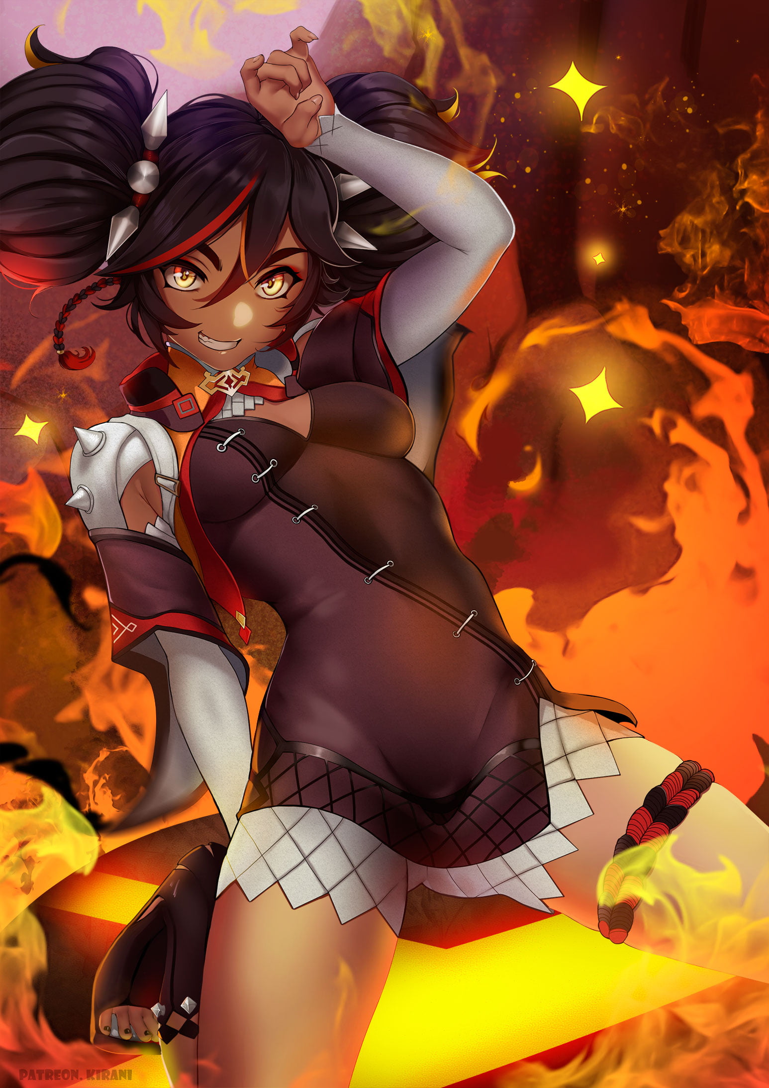 Genshin Impact, Xinyan (Genshin Impact), see-through clothing, 1080P, dark skin, Phone HD Wallpaper
