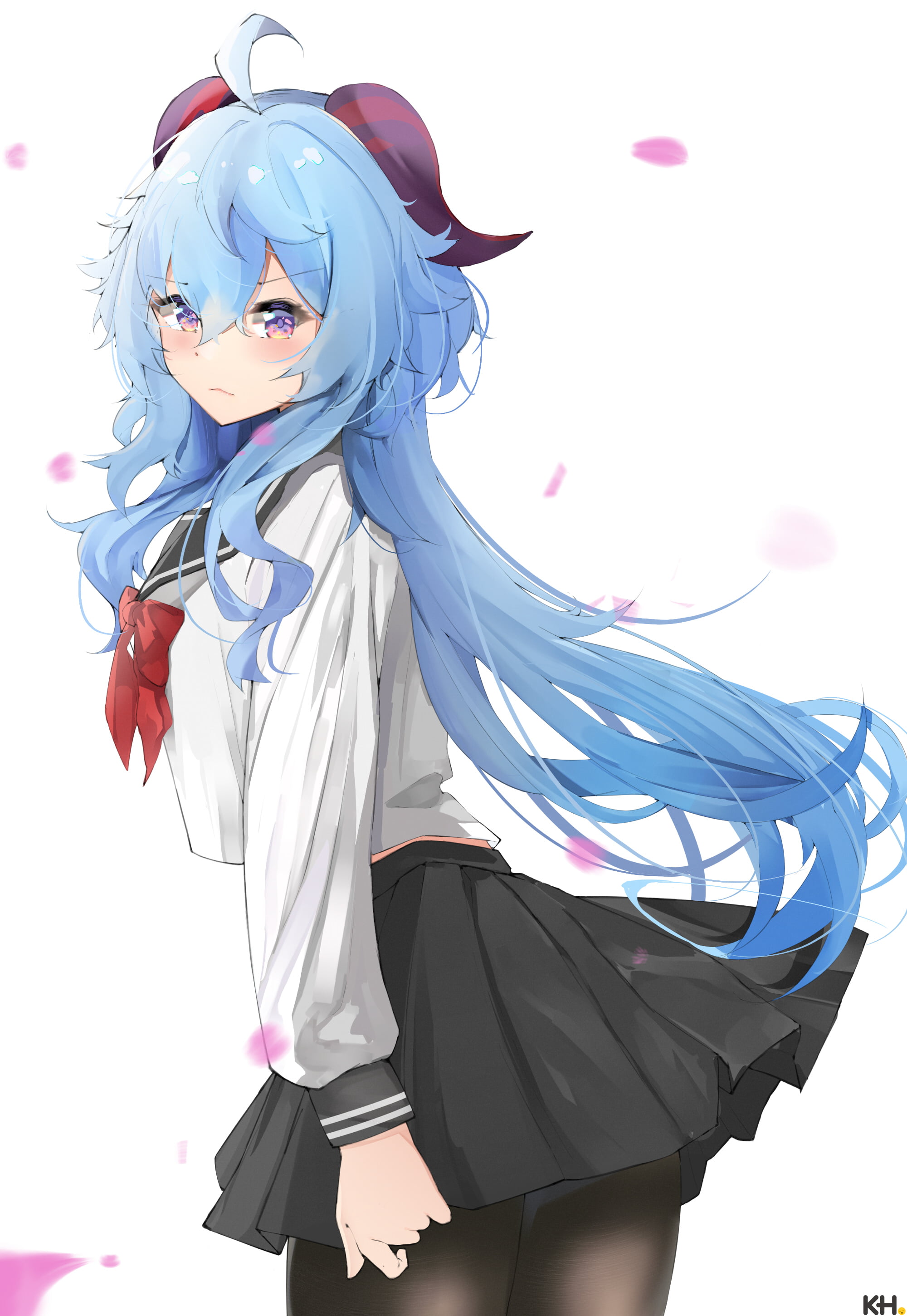 anime girls, Ganyu (Genshin Impact), school uniform, 2K, Genshin Impact, Phone HD Wallpaper