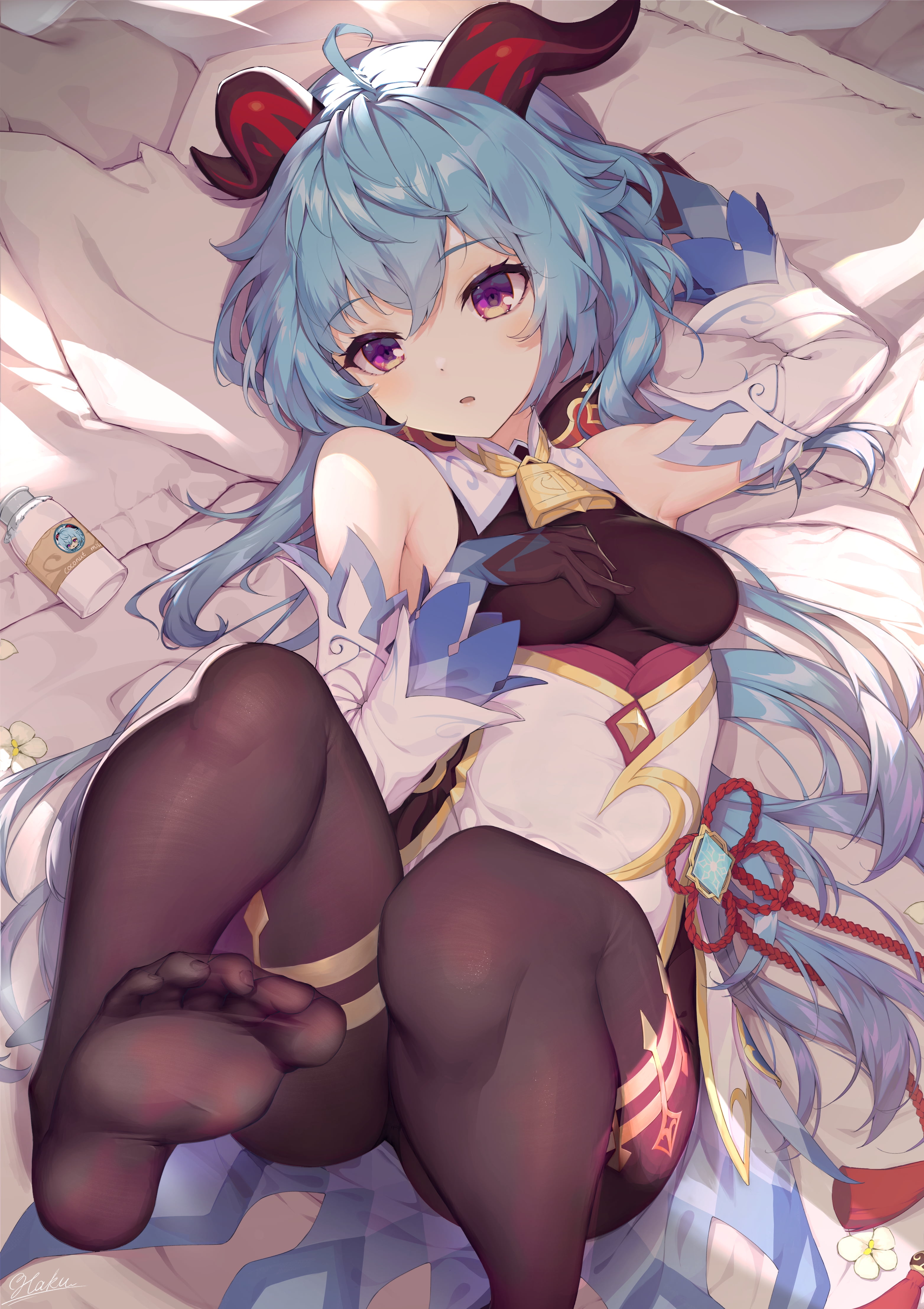 Ganyu (Genshin Impact), anime girls, Genshin Impact, thigh-highs, thighs, bodystockings, 4K, Phone HD Wallpaper