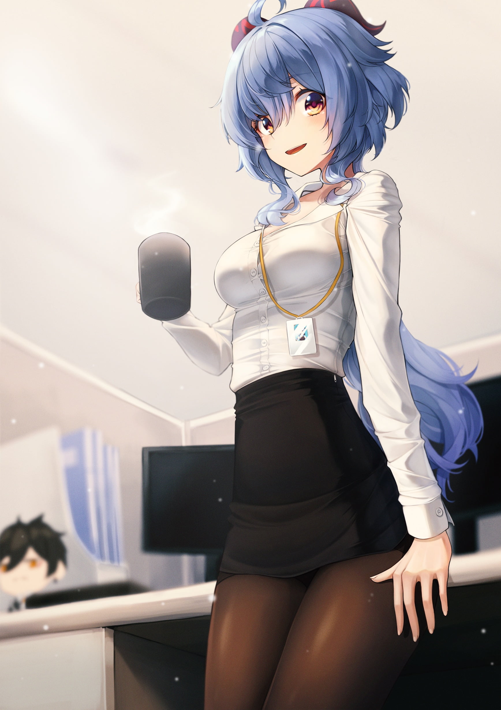 anime girls, Ganyu (Genshin Impact), office uniform, Genshin Impact, 1080P, Phone HD Wallpaper