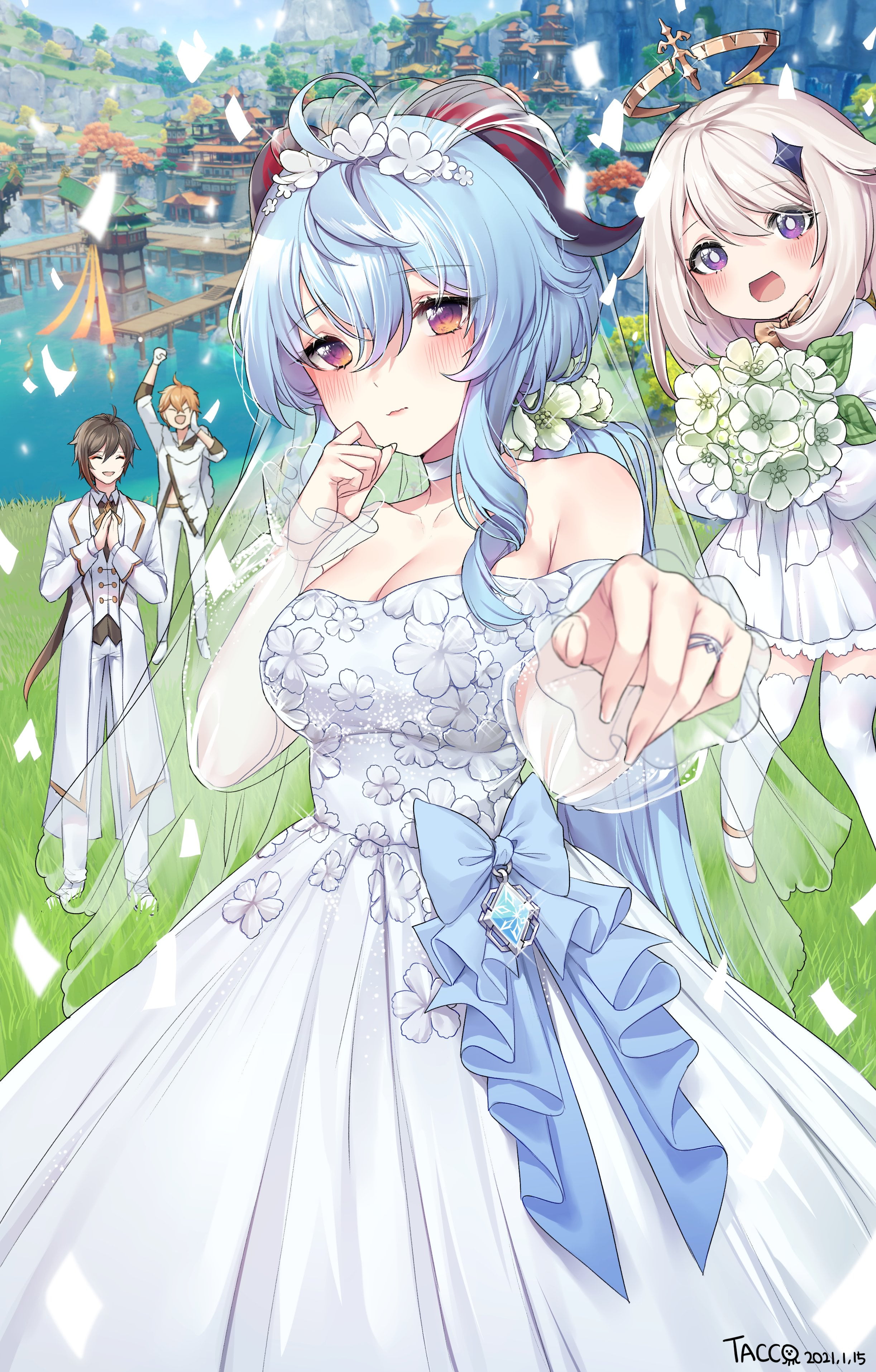 Genshin Impact, 2K, anime girls, wedding dress, Ganyu (Genshin Impact), tacco, Phone HD Wallpaper