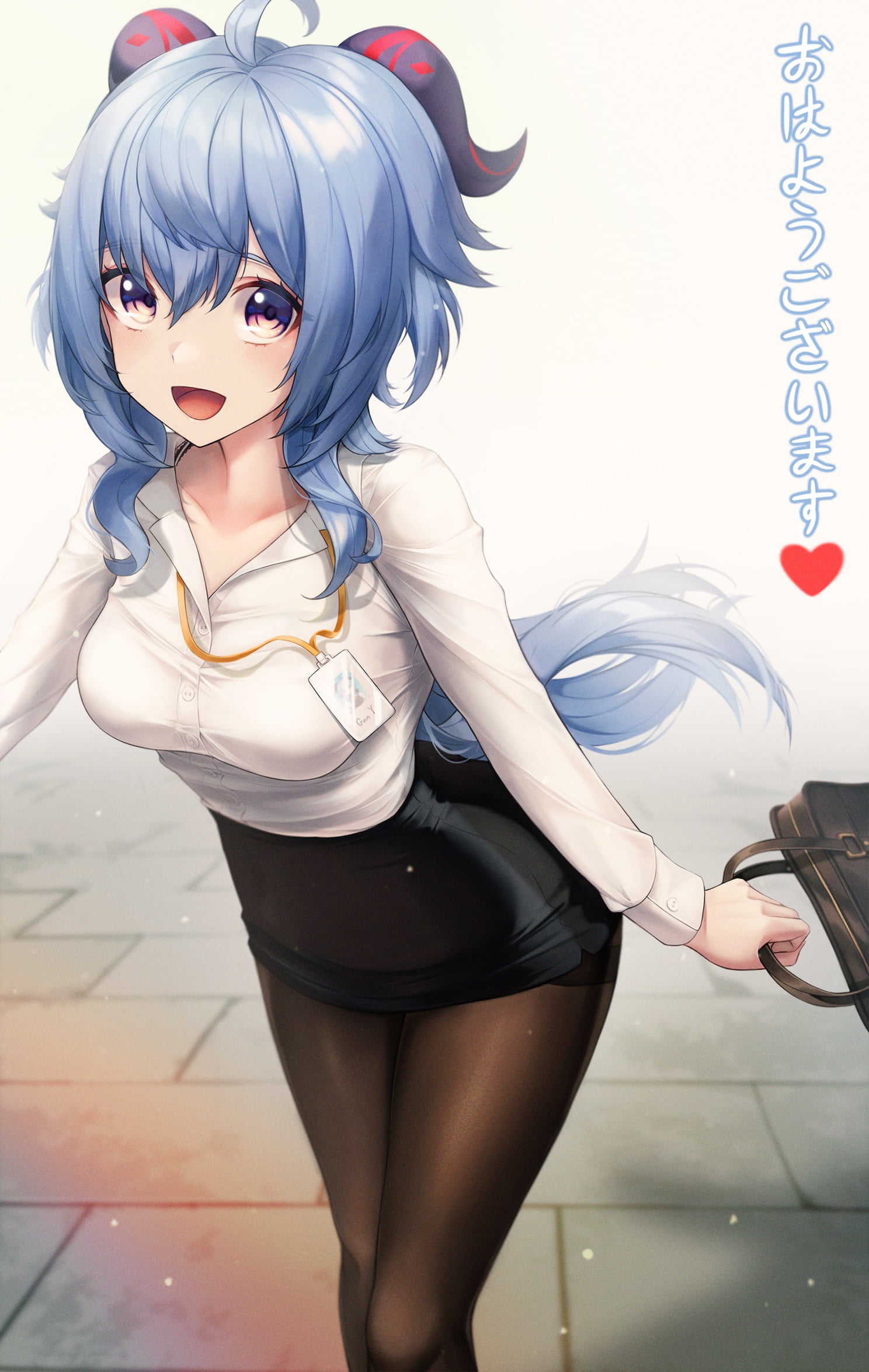anime girls, Ganyu (Genshin Impact), Genshin Impact, office uniform, 1080P, Phone HD Wallpaper