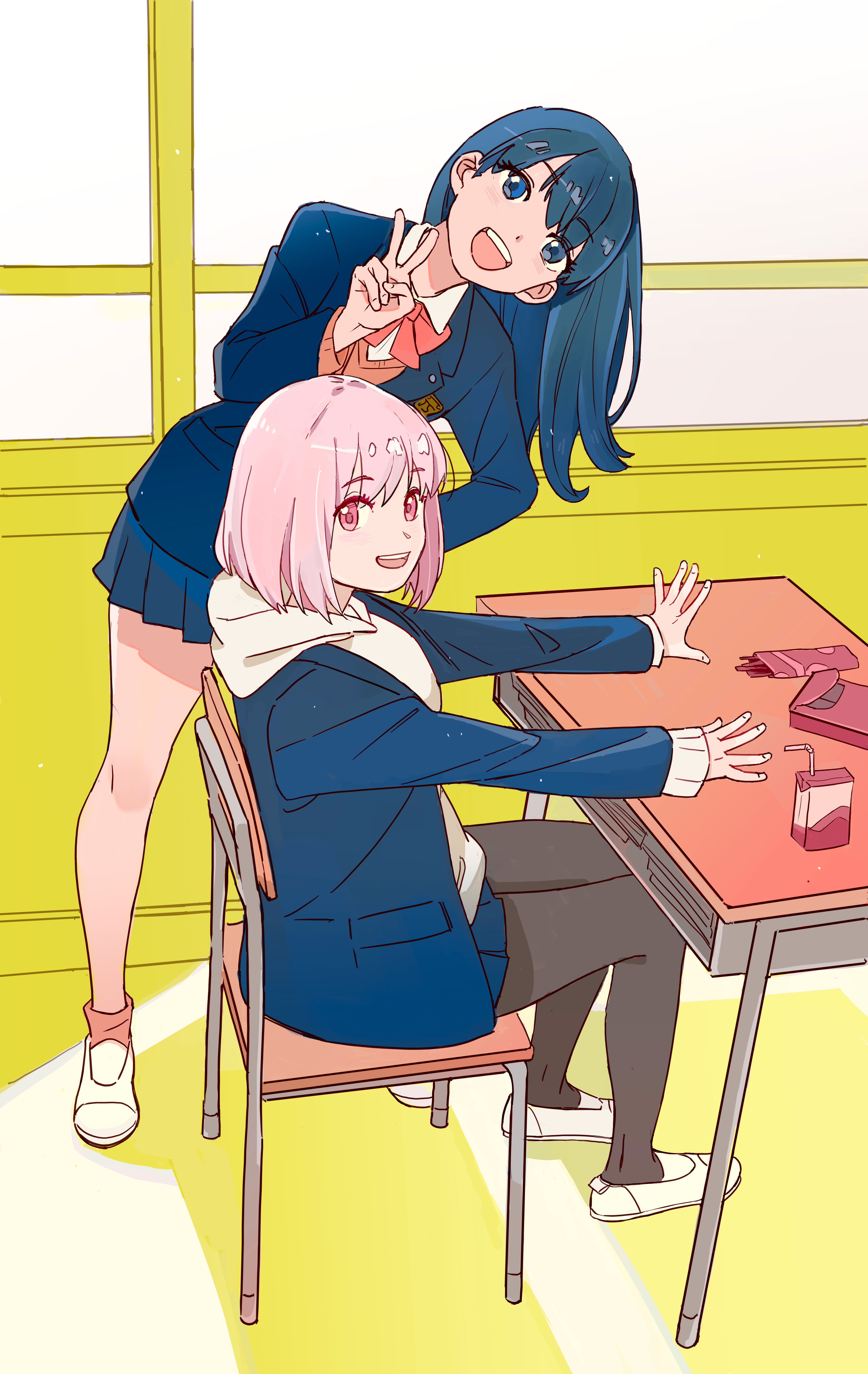 pink hair, blue eyes, anime, open mouth, miniskirt, 8K, blue hair, anime girls, SSSS.GRIDMAN, Phone HD Wallpaper