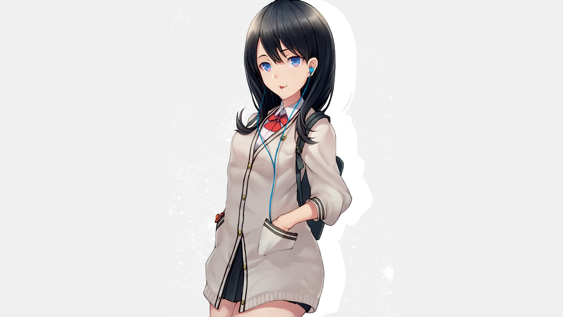 1080P, anime girls, headphones, simple background, simple, Takarada Rikka, SSSS.GRIDMAN, anime, HD Wallpaper