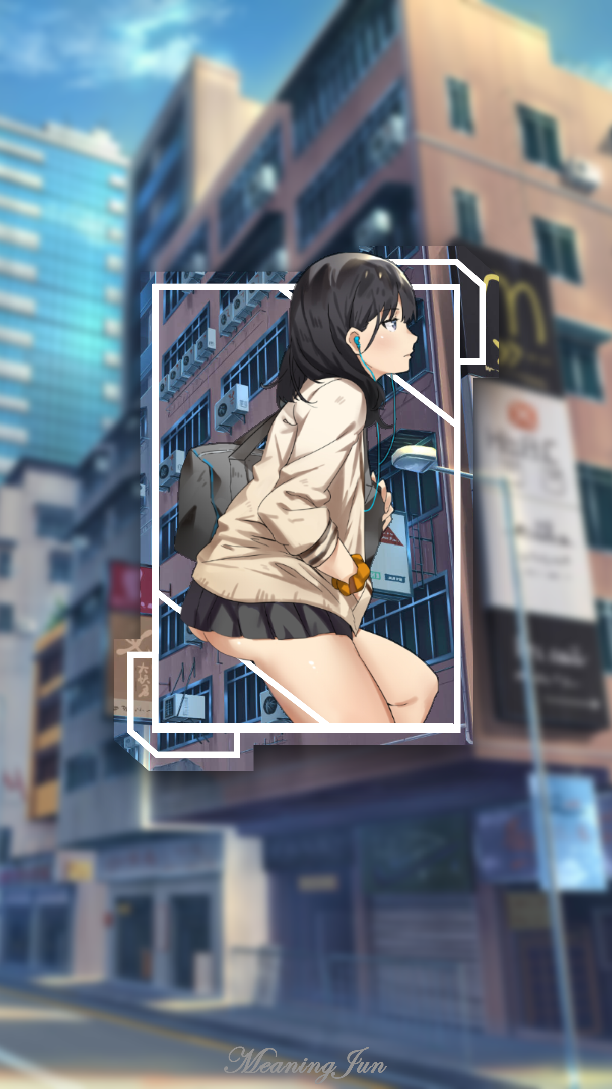 anime girls, 1080P, MeaningJun, SSSS.GRIDMAN, Takarada Rikka, anime, 2D, earphones, picture-in-picture, Phone HD Wallpaper