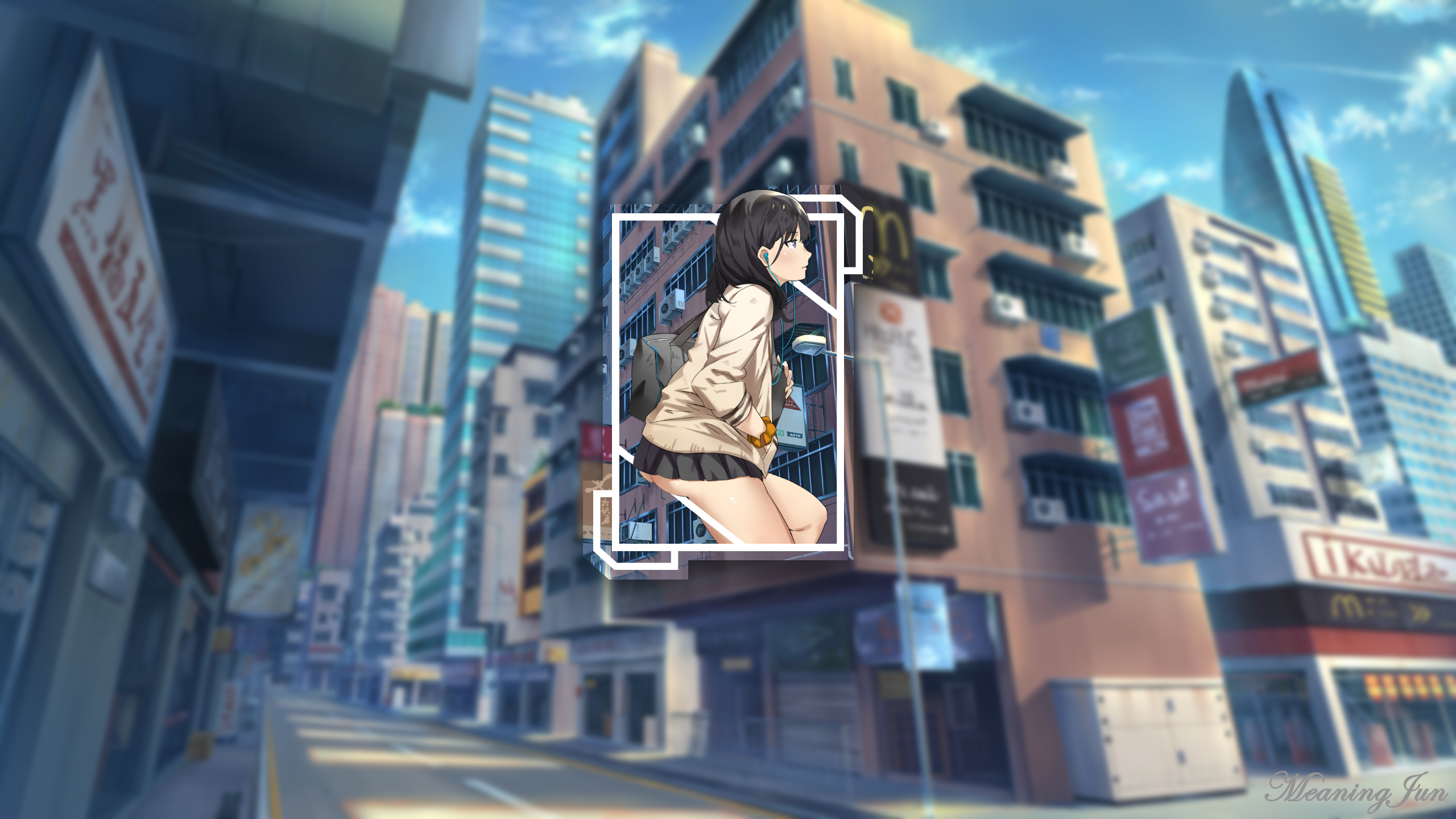 picture-in-picture, Takarada Rikka, SSSS.GRIDMAN, anime girls, 2K, anime, earphones, MeaningJun, 2D, HD Wallpaper
