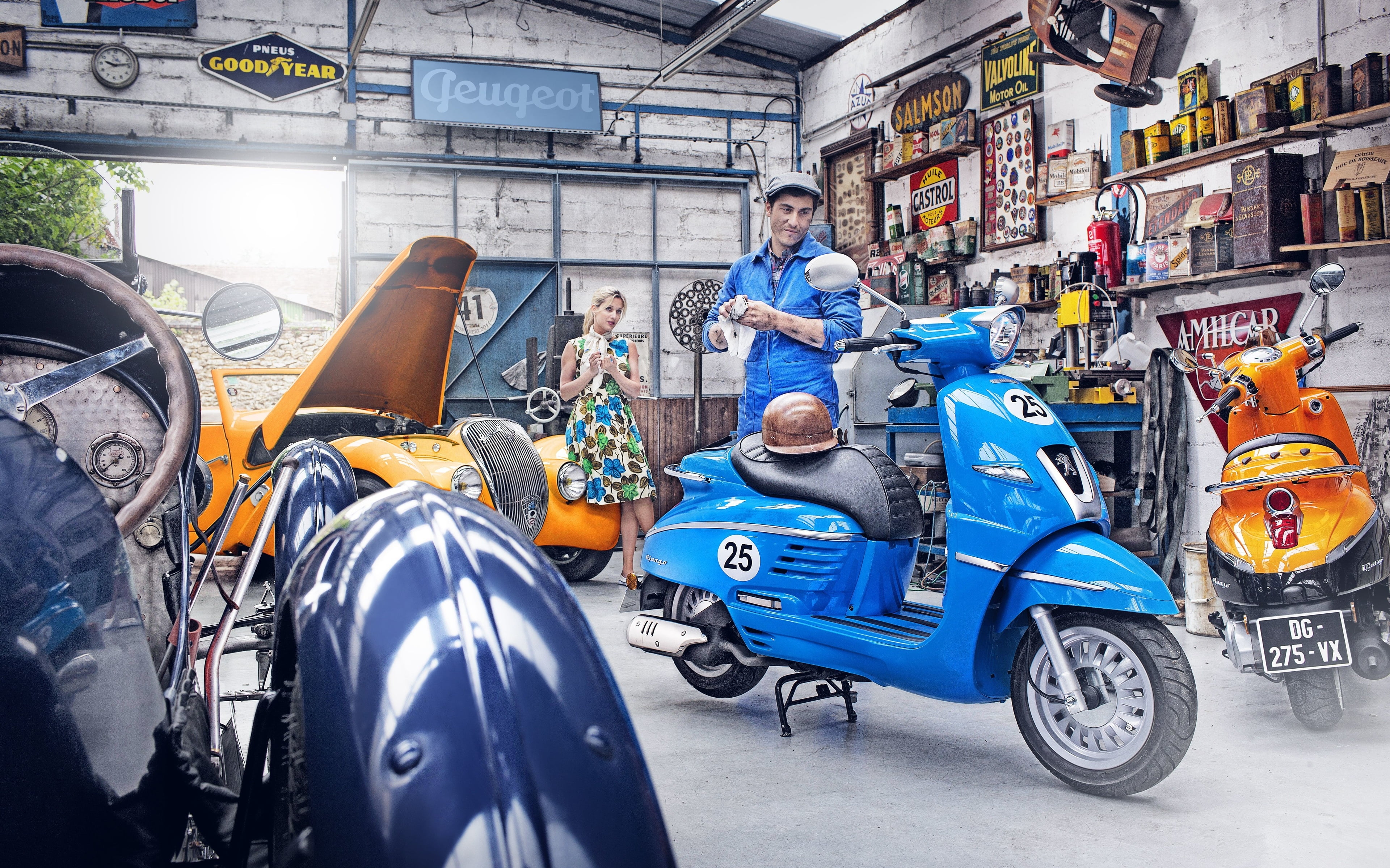 Django, custom retro scooter, scooter, 4K, Peugeot Django Sport, Peugeot, HD Wallpaper