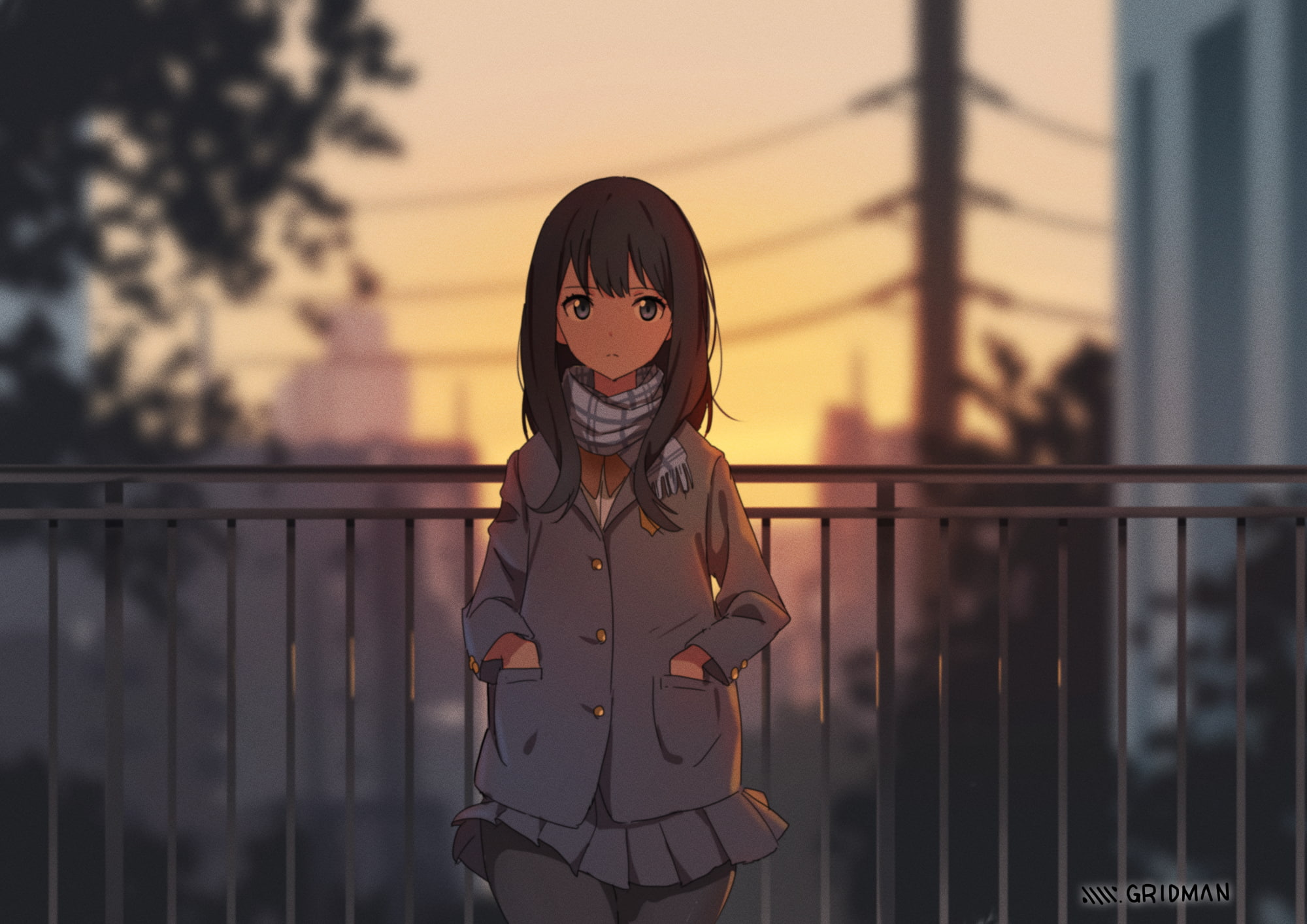 Takarada Rikka, anime, 1080P, sunset, SSSS.GRIDMAN, anime girls, HD Wallpaper