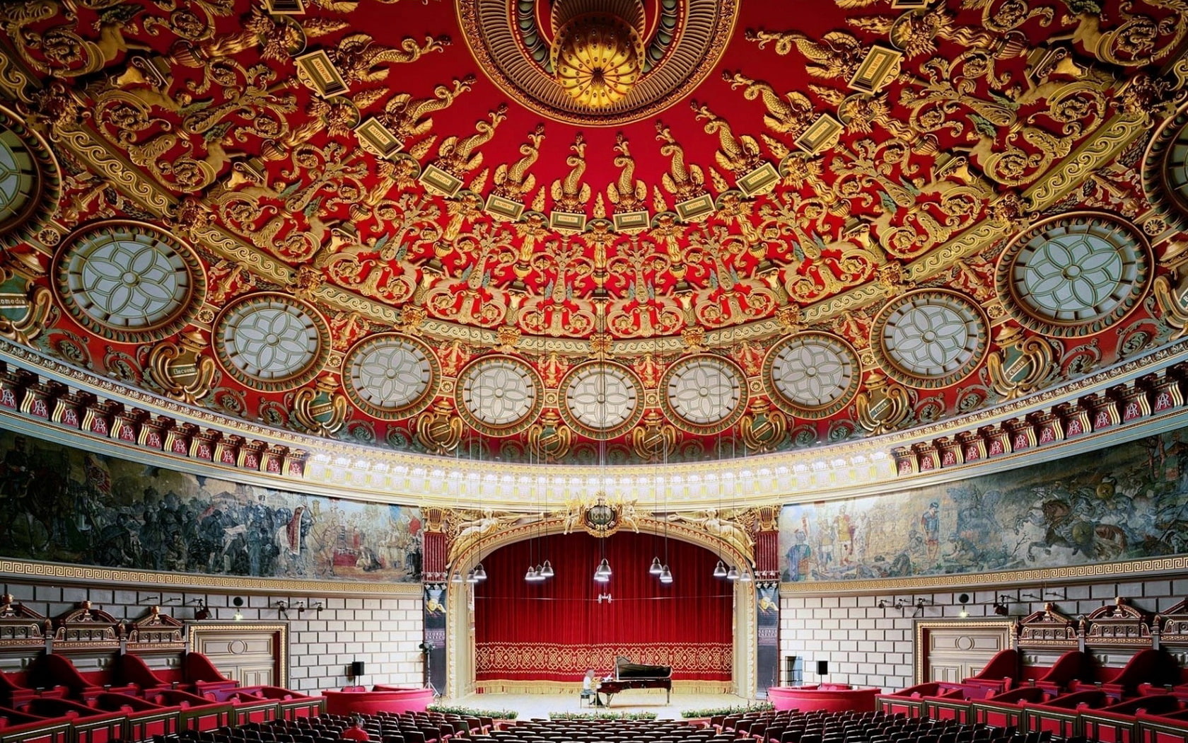 bucharest, 720P, architecture, interior, atheneum, HD Wallpaper