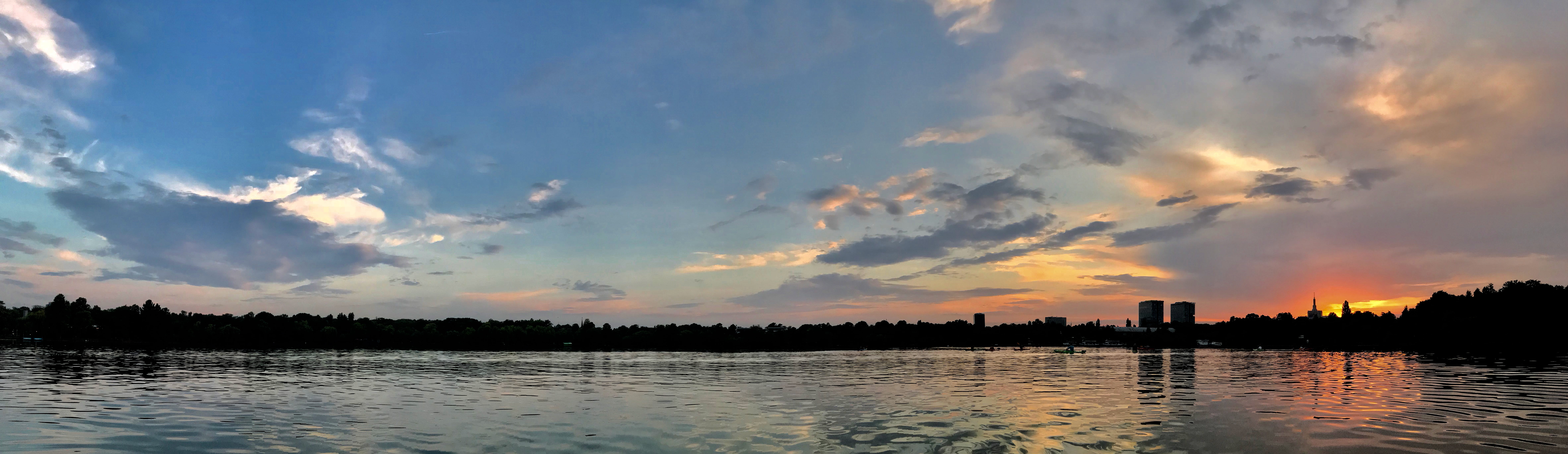 lake, sky, outdoors, kayak, scenics - nature, plant, romania, water, environment, bucharest, panoramic, cloud - sky, sunset, tree, clouds, tranquility, HD Wallpaper