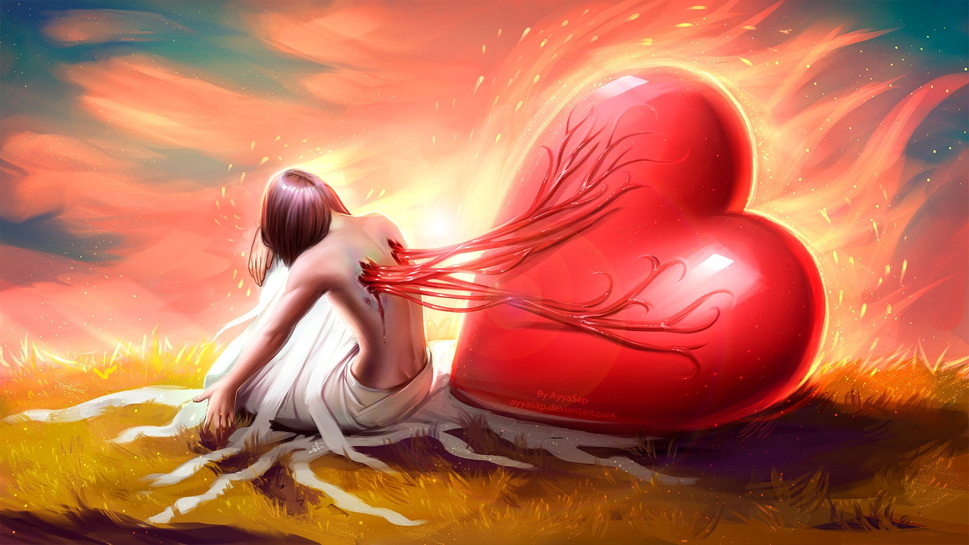 heart, 1080P, chains, Ayya Saparniyazova, HD Wallpaper