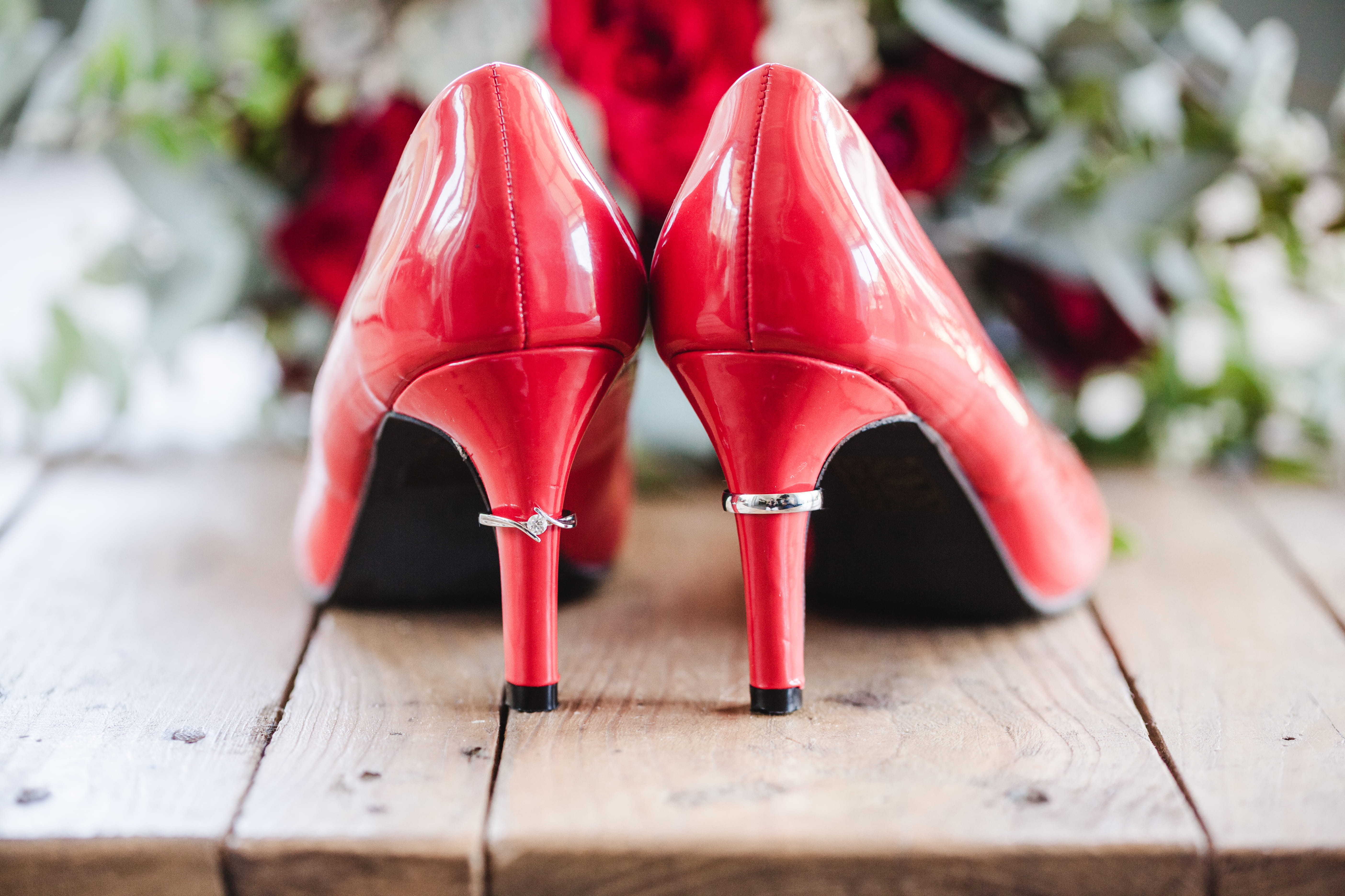 close-up, focus on foreground, stiletto, still life, pair, red, table, wooden, wood - material, 5K, patent, high heels, selective focus, flooring, fashion, HD Wallpaper
