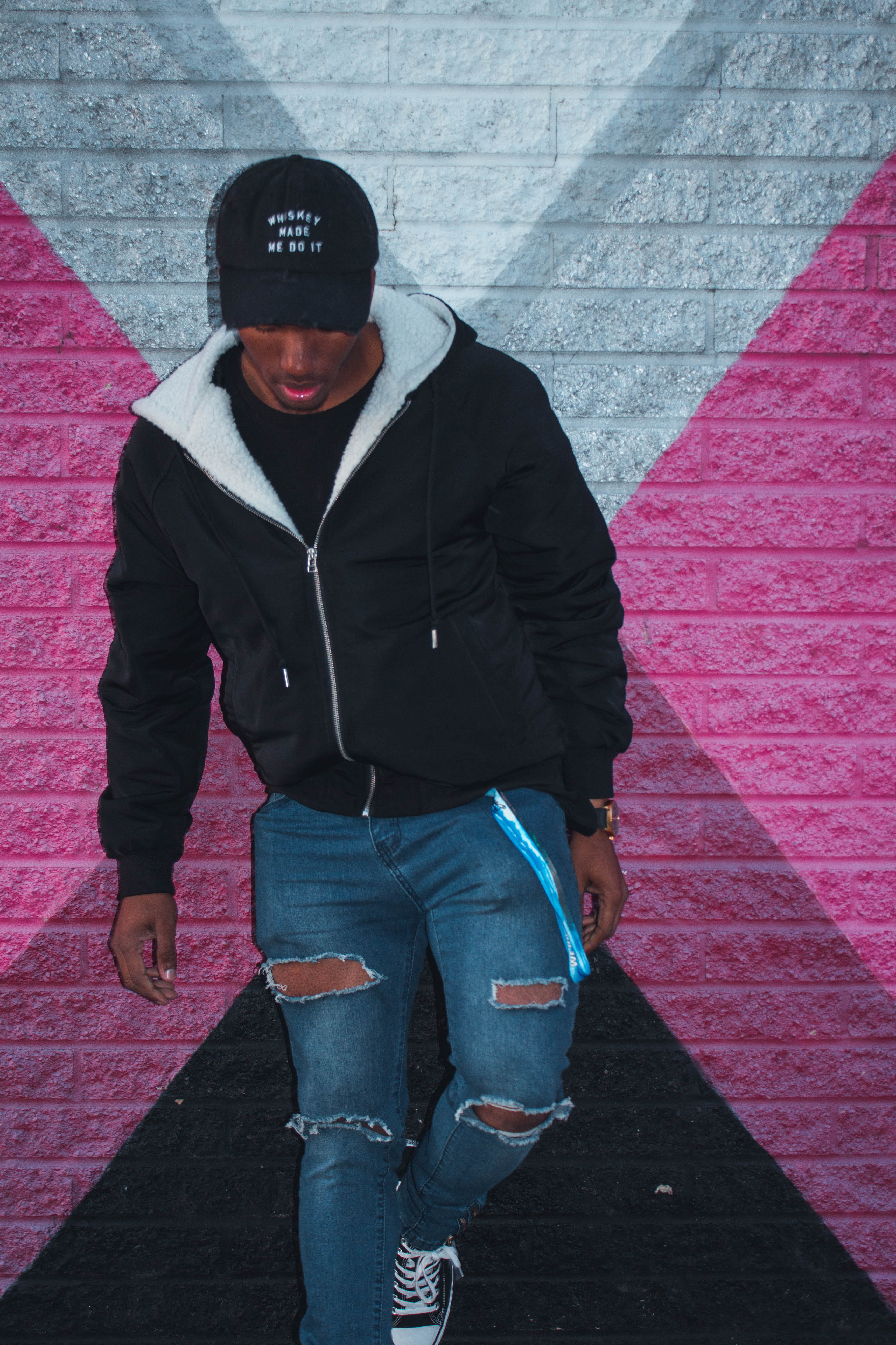 casual clothing, outerwear, casual, legs, one person, photoshoot, person, jacket, cap, white, outfit, looking at camera, focus, daylight, male model, jeans, Phone HD Wallpaper