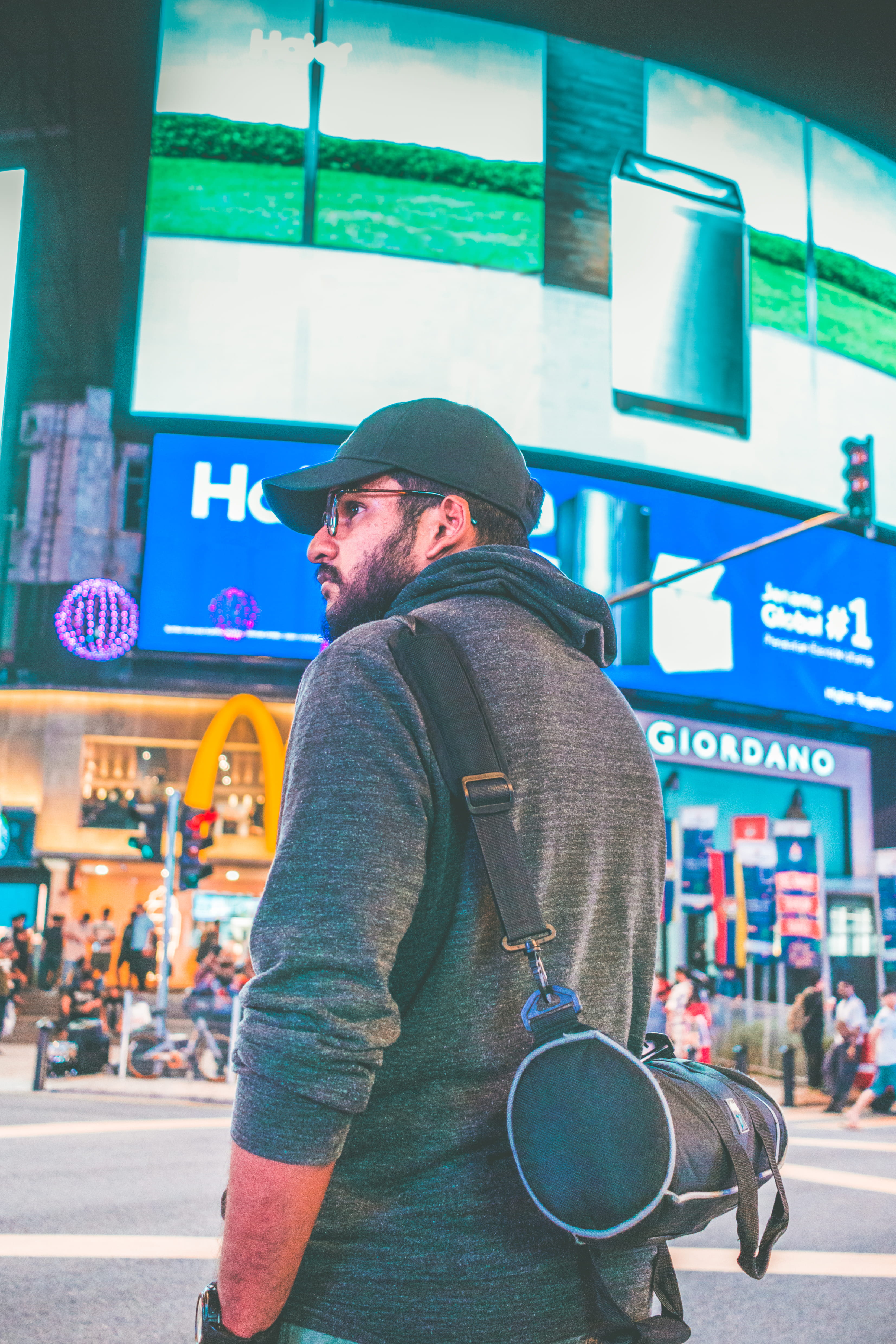 road, street, architecture, facial hair, wearing, adult, focus on foreground, city, standing, young adult, leisure activity, transportation system, style, Phone HD Wallpaper