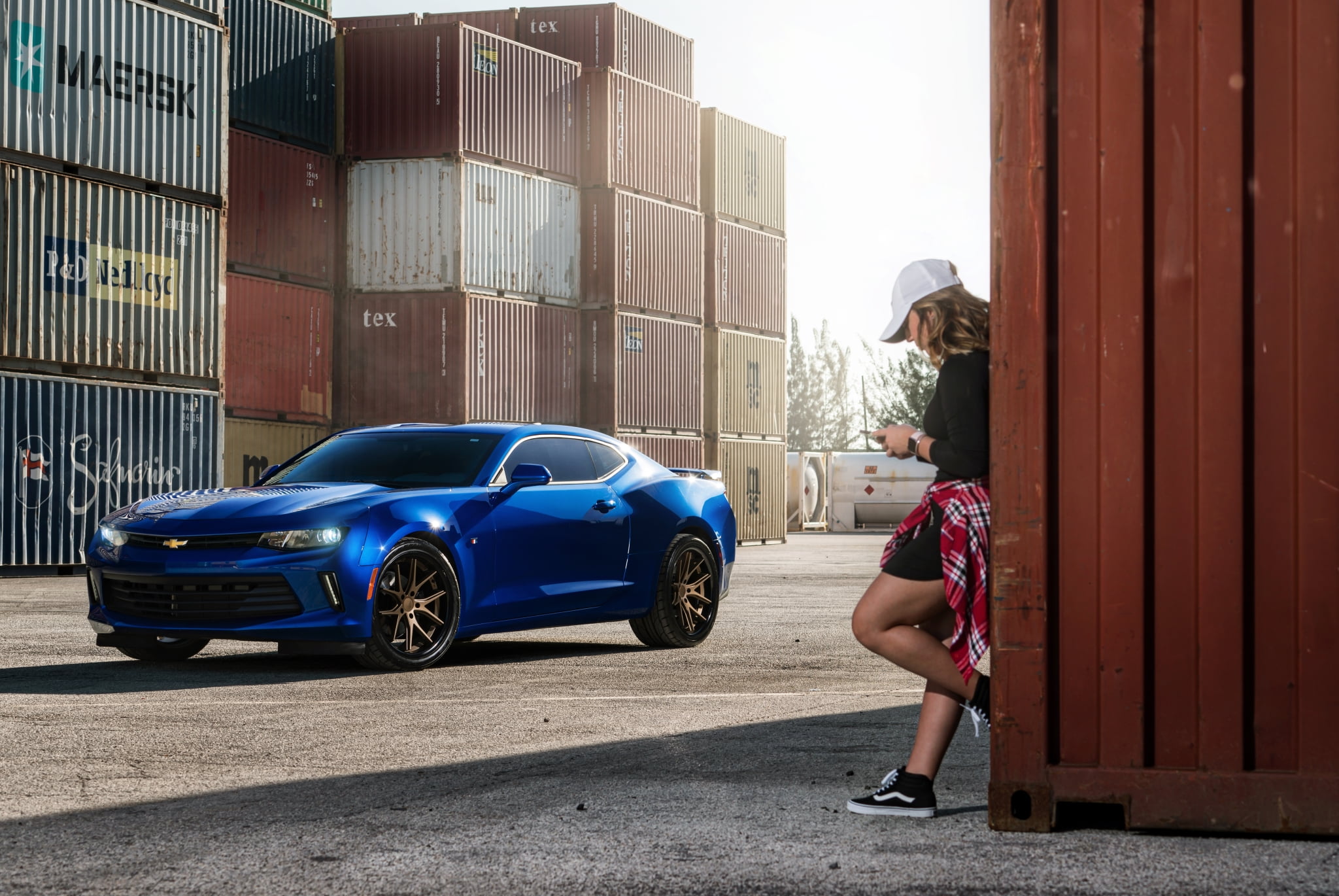 young women, day, tight dress, land vehicle, outdoors, architecture, baseball caps, young adult, sunlight, real people, one person, sneakers, blue cars, HD Wallpaper
