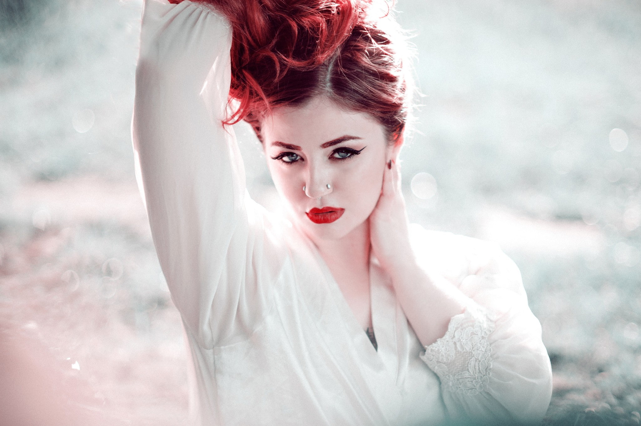 redhead, women, eyeliner, 1080P, model, HD Wallpaper