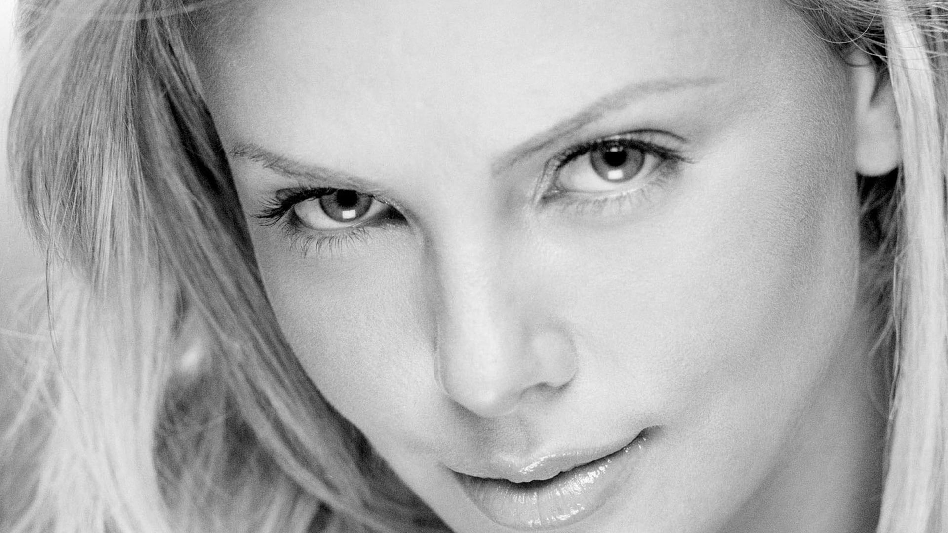 actress, women, face, 1080P, portrait, monochrome, Charlize Theron, HD Wallpaper