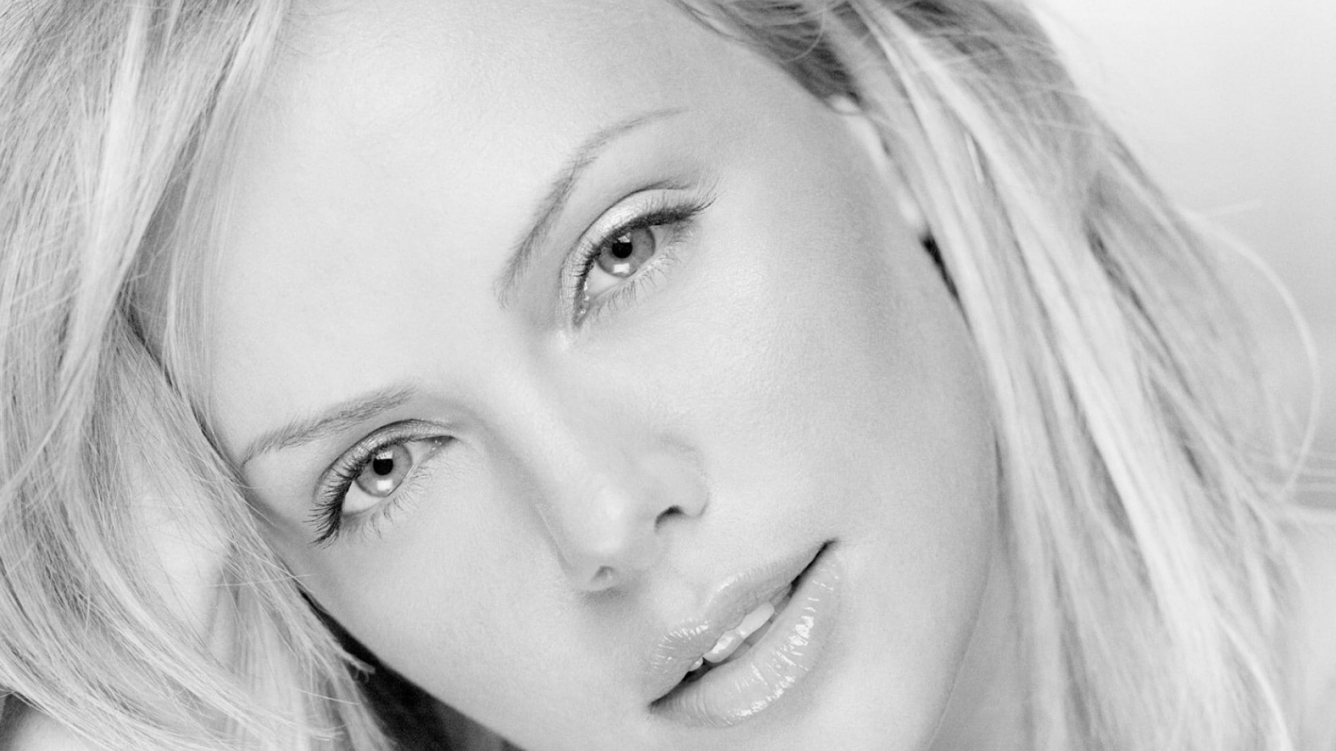 Charlize Theron, women, portrait, face, 1080P, monochrome, HD Wallpaper