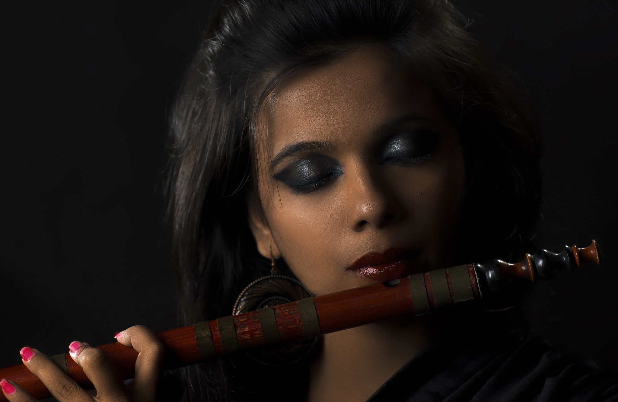 girl, Bamboo Flute, music, 1080P, HD Wallpaper