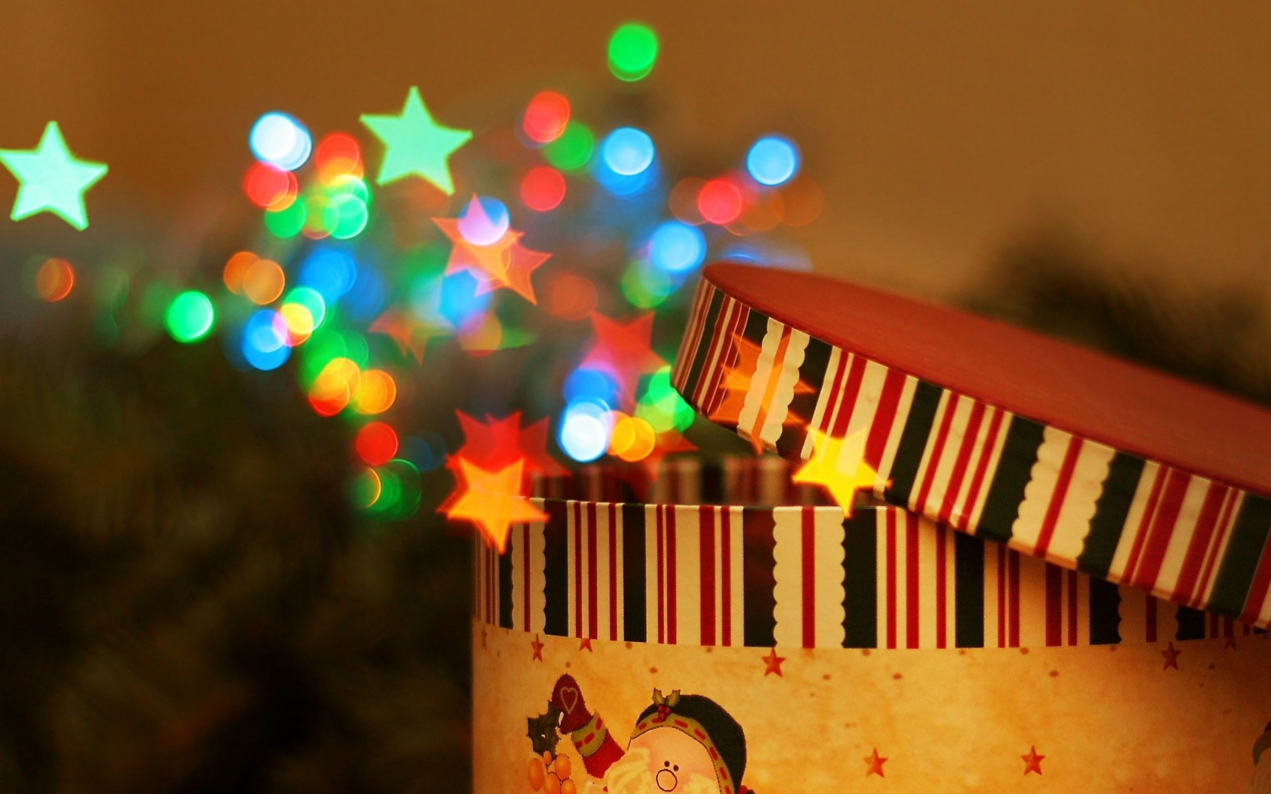 New Year, 2K, snow, stars, boxes, bokeh, HD Wallpaper