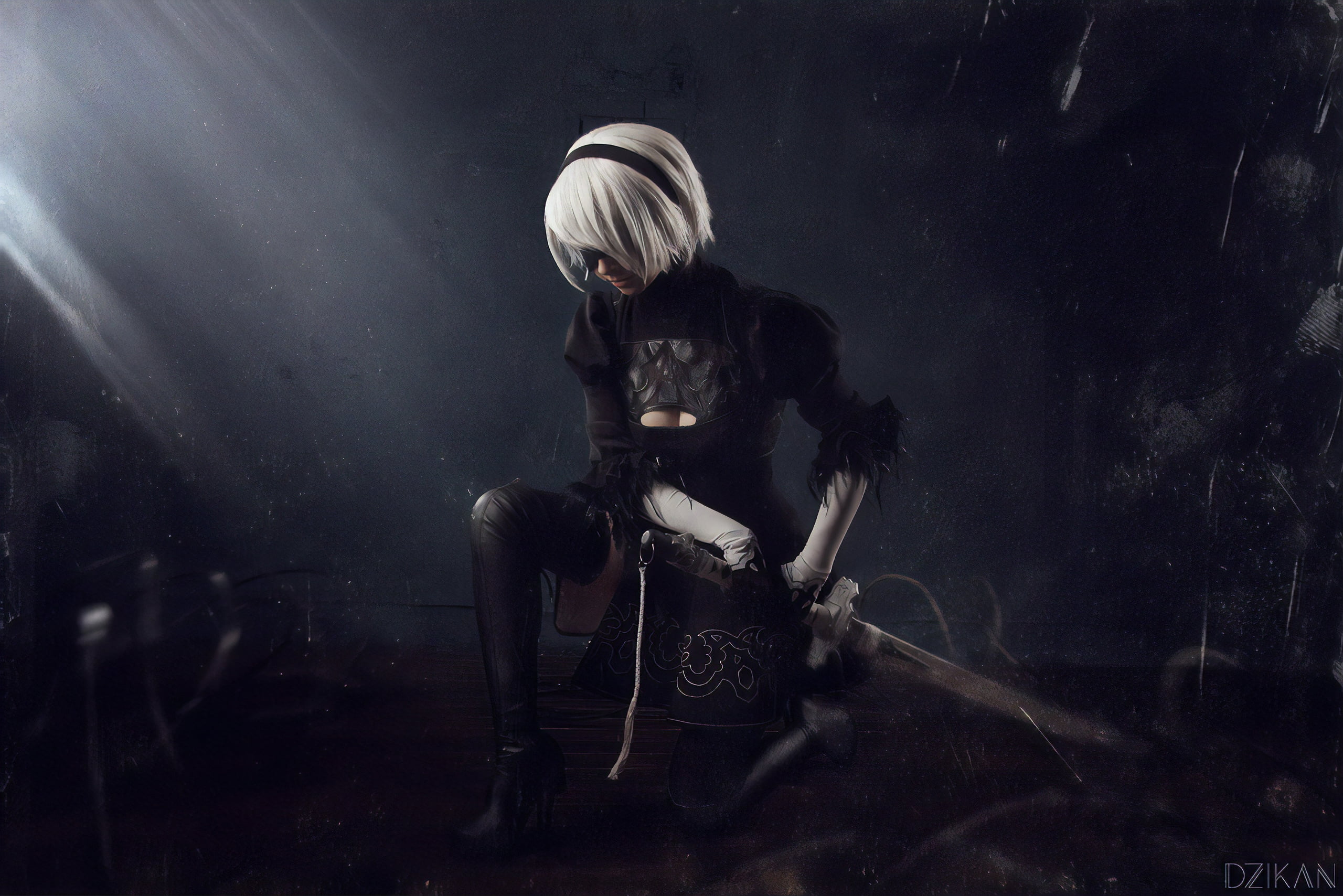 Sword, Video Game, White Hair, NieR: Automata, YoRHa No.2 Type B, Woman Warrior, 2K, Short Hair, HD Wallpaper