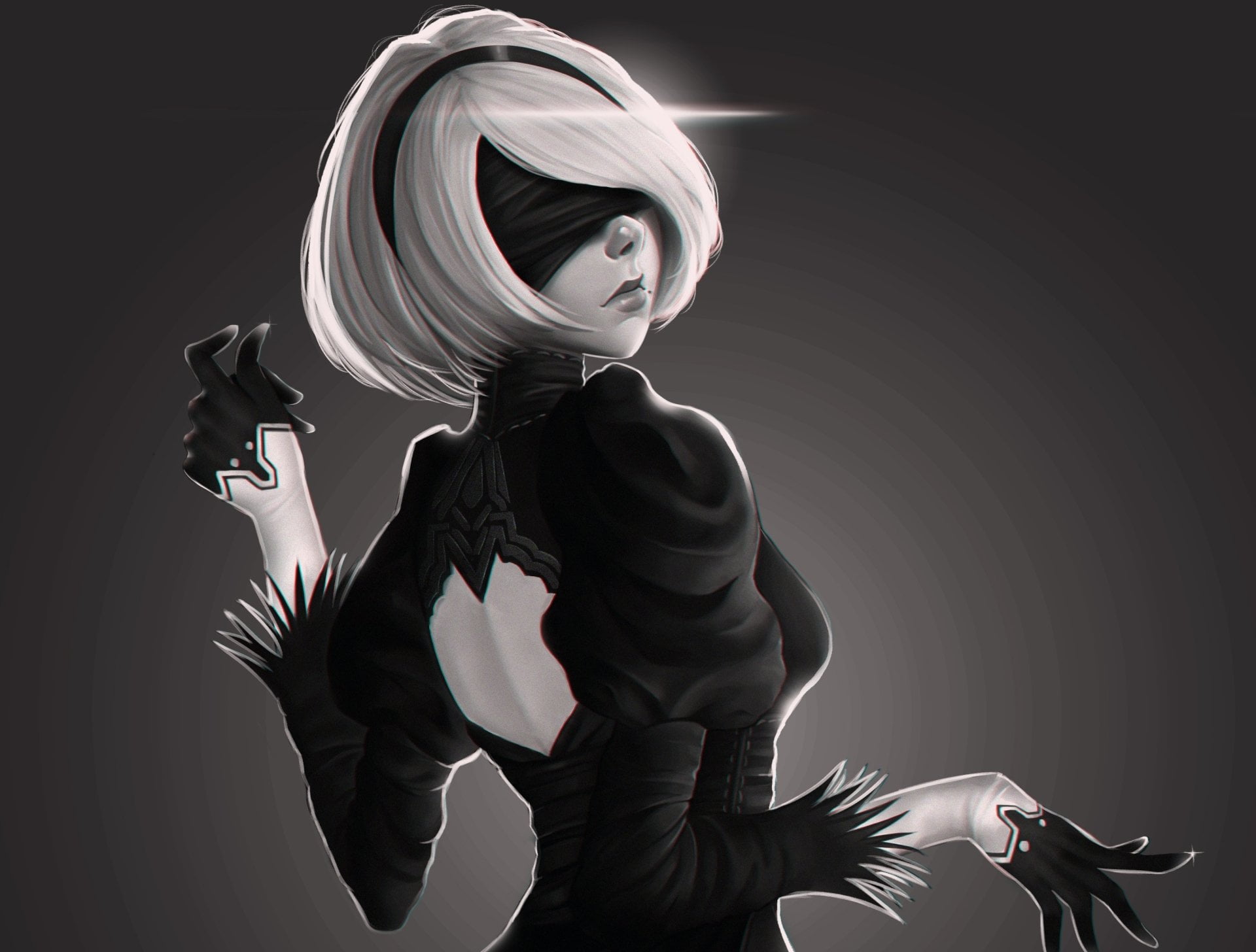 vitality, motion, three quarter length, indoors, Video Game, digital composite, NieR: Automata, beautiful woman, hairstyle, cyborg, technology, gray, clothing, HD Wallpaper